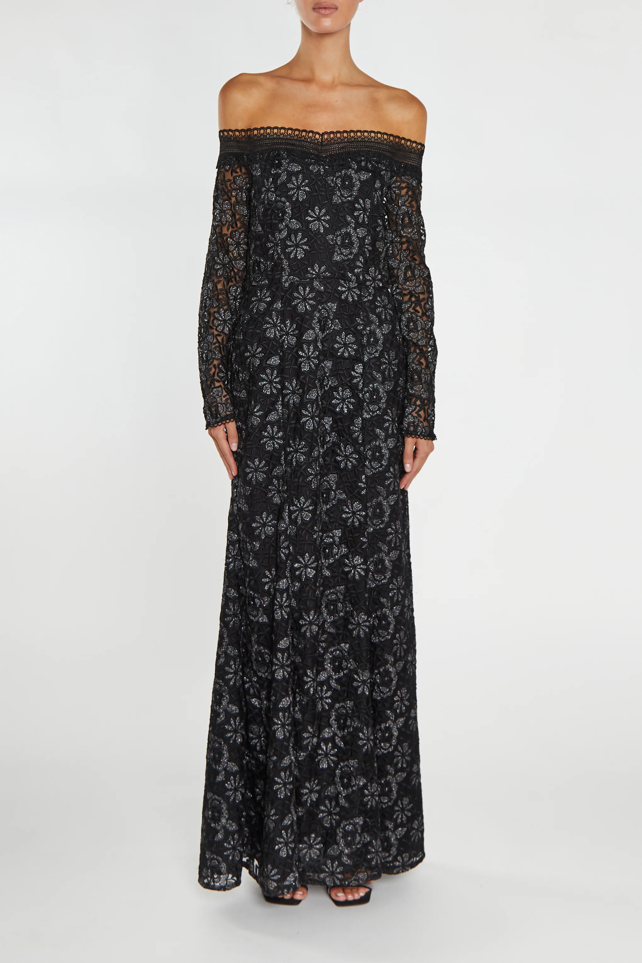 Lenox Black Bardot Long-Sleeve Maxi Dress