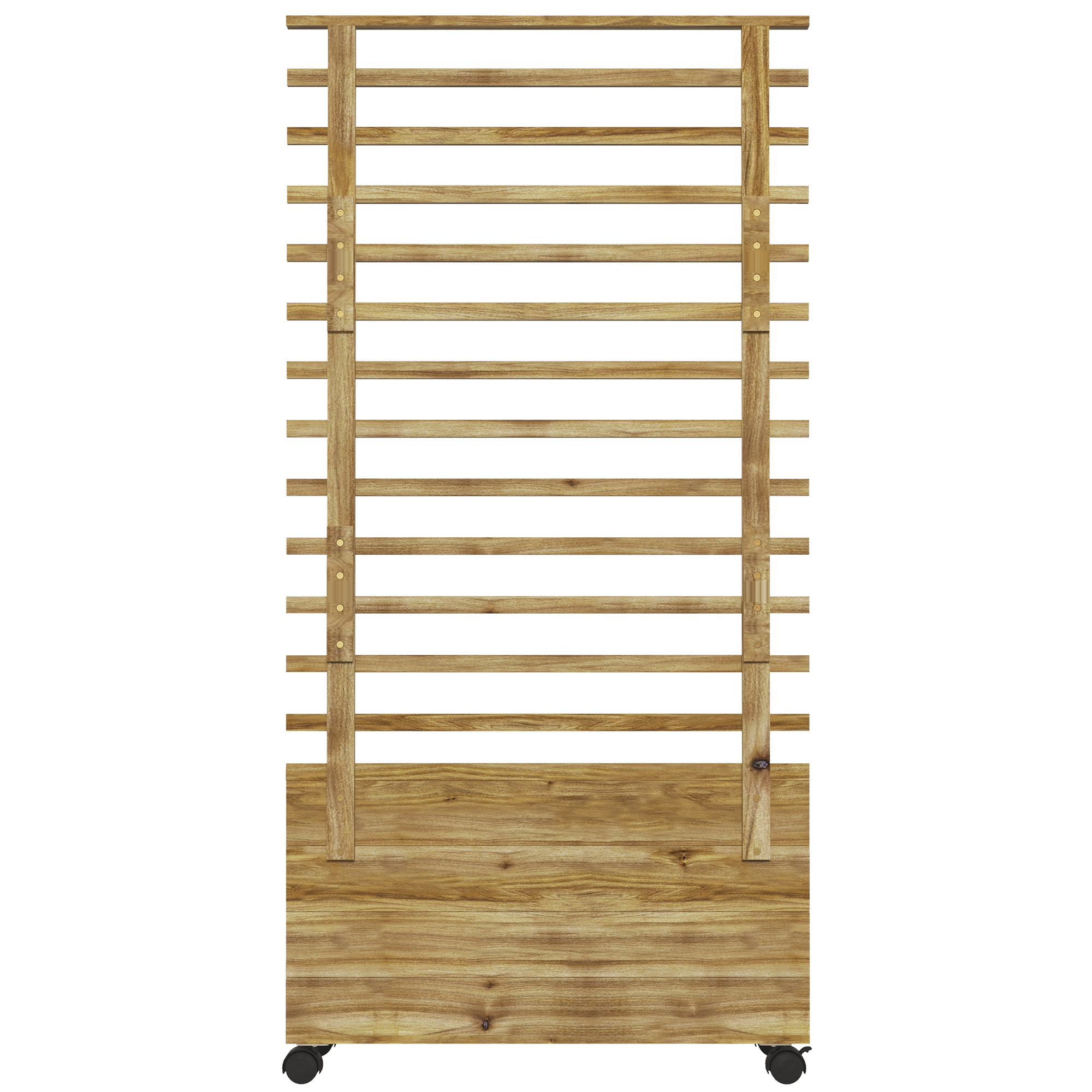 Outsunny Pflanzkasten mit Spalier, 4 Räder, Naturholz, wetterfeste Lackierung, Naturholz, 76 x 30 x 155 cm