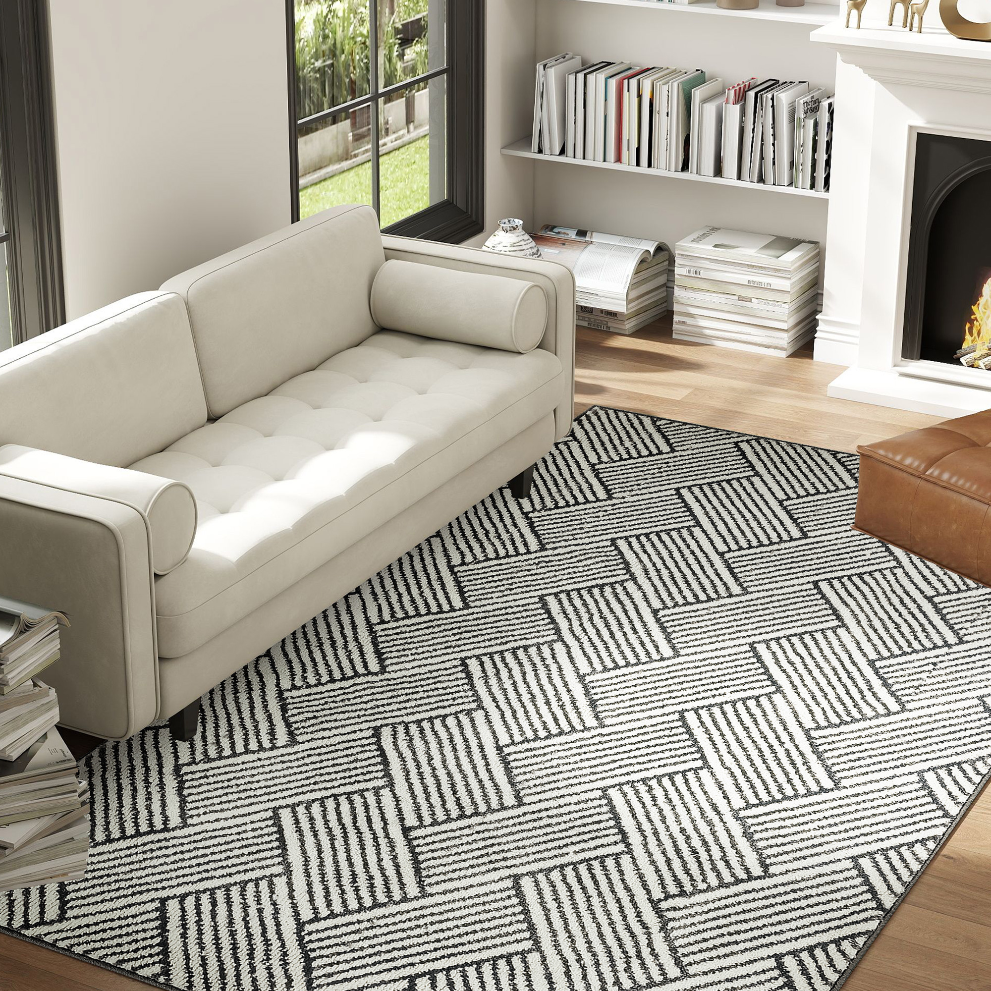 HOMCOM Teppich für Wohnzimmer 200 x 140 cm kurzer Flor maschinenwaschbar hypoallergen für Wohnzimmer, Schlafzimmer, Büro, hellgrau