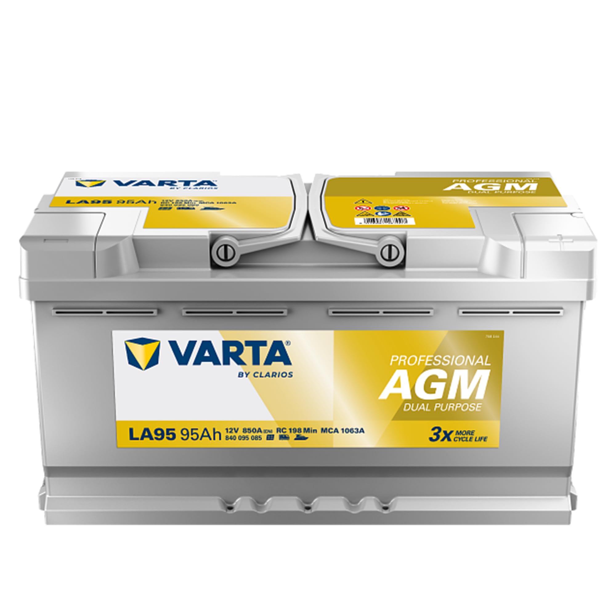 AGM Batterie 12 V 95 Ah 850 A Dual Purpose Starter- und Versorgungsbatterie 353 x 190 x 175 mm für Wohnmobil Wohnwagen und Boote