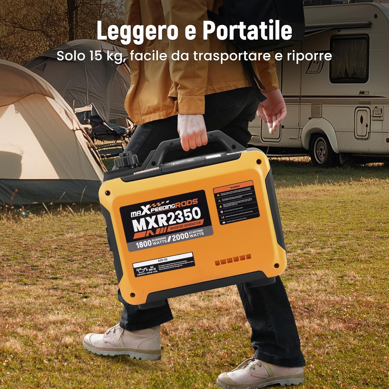 maXpeedingrods Generatore di Corrente Inverter, 2000W, Generatore di Corrente a Benzina, 4 Tempi, con USB e Prese da 230V, Display Gigitale, Compatto e Leggero, per Campeggio, Viaggio RV
