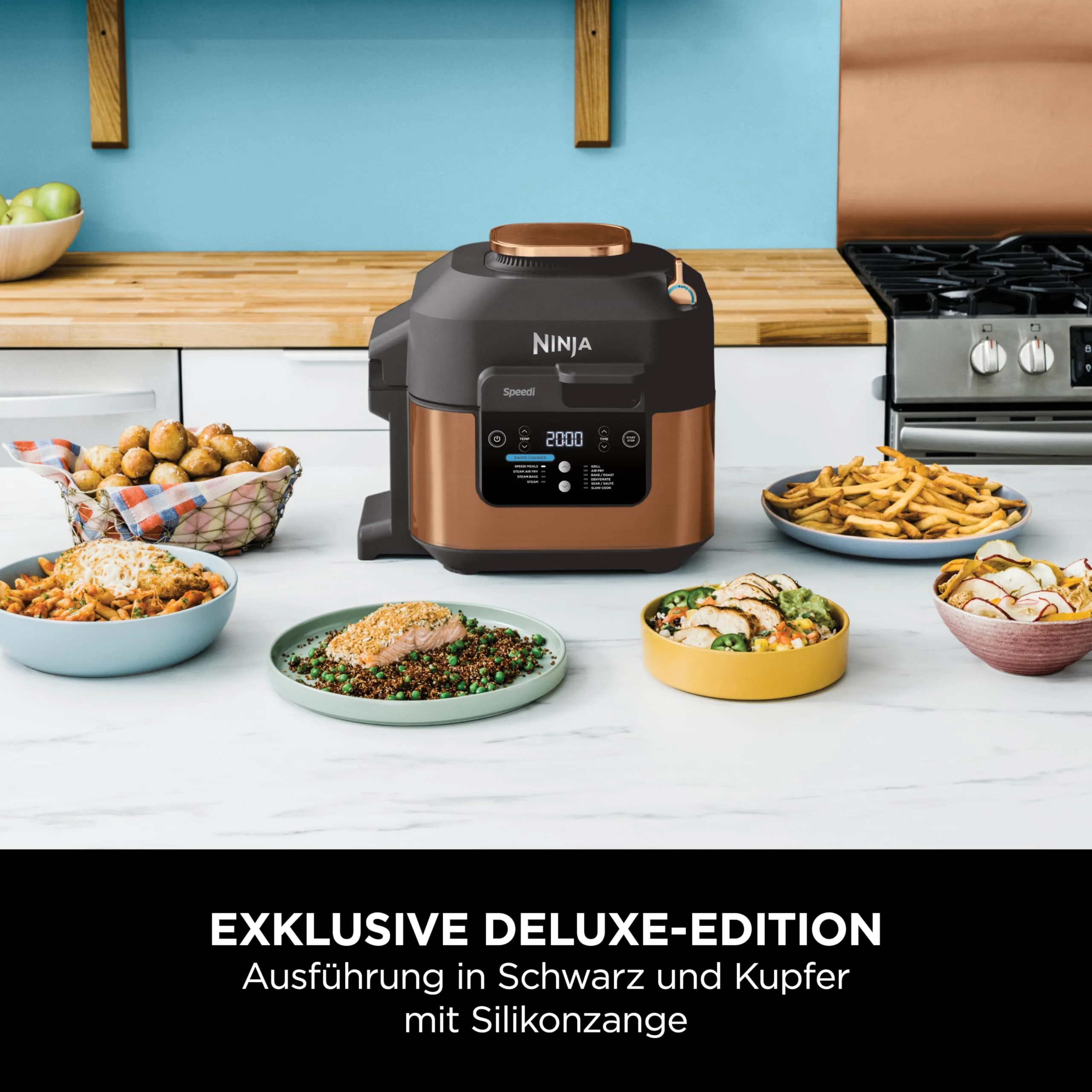 2025 Ninja Speedi Multikoker, 5,7L, 10-in-1 Multikoker, Airfryer, Slow Cooker, Grillen, Bakken, Zwart & Koper ON400EUCP