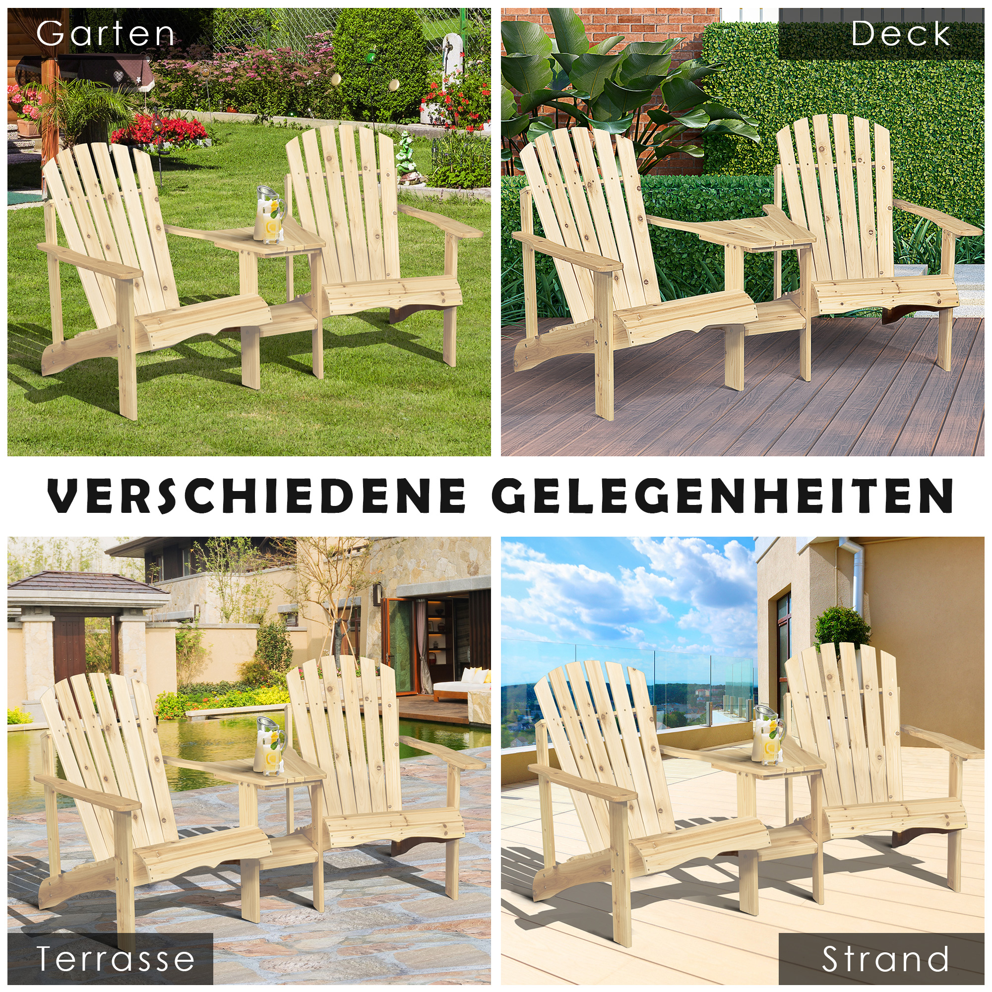 2 tuinstoelen met bijzettafel naturel dennenhout 178 x 87 x 92 cm