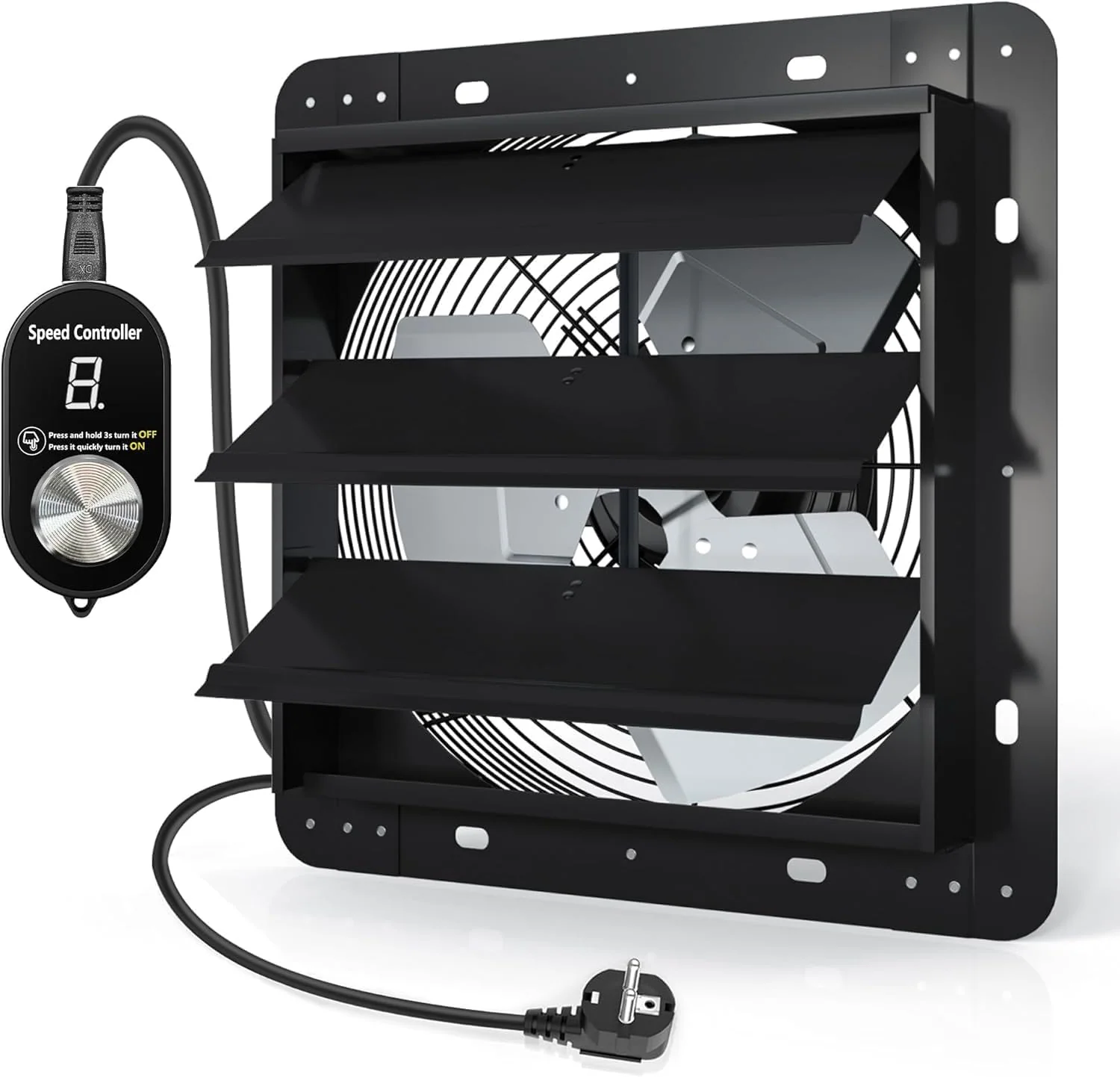 Aygrochy Wandventilatoren, 300 mm, 1520m, Schwarz, zu und abluftventilator, Industrie Wandventilator ³/h, Ausgestattet mit Steckdose