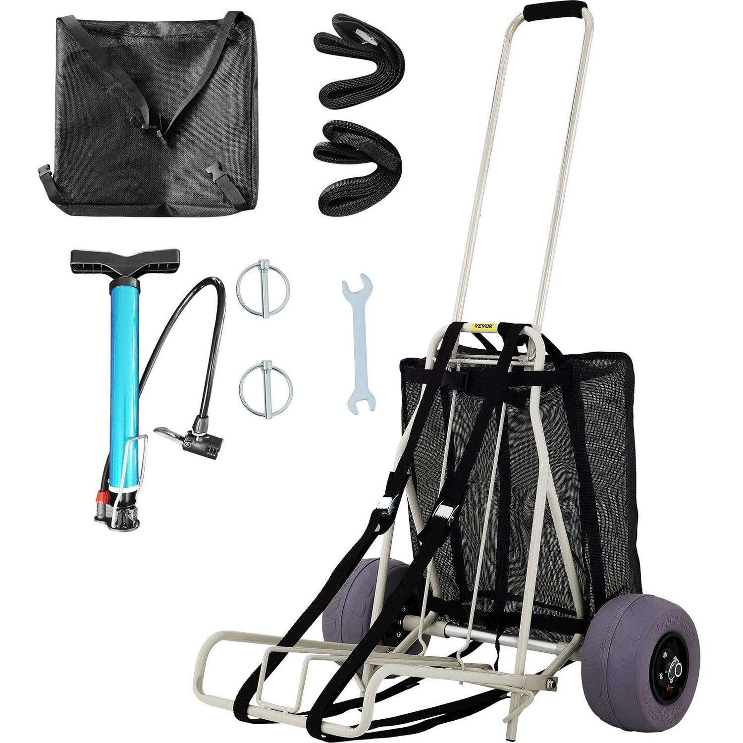 VEVOR Beach Cart for Sand, 165 lbs Capacity, 10&prime;&prime; PVC Wheels, Adjustable Height, Heavy Duty Folding Cart