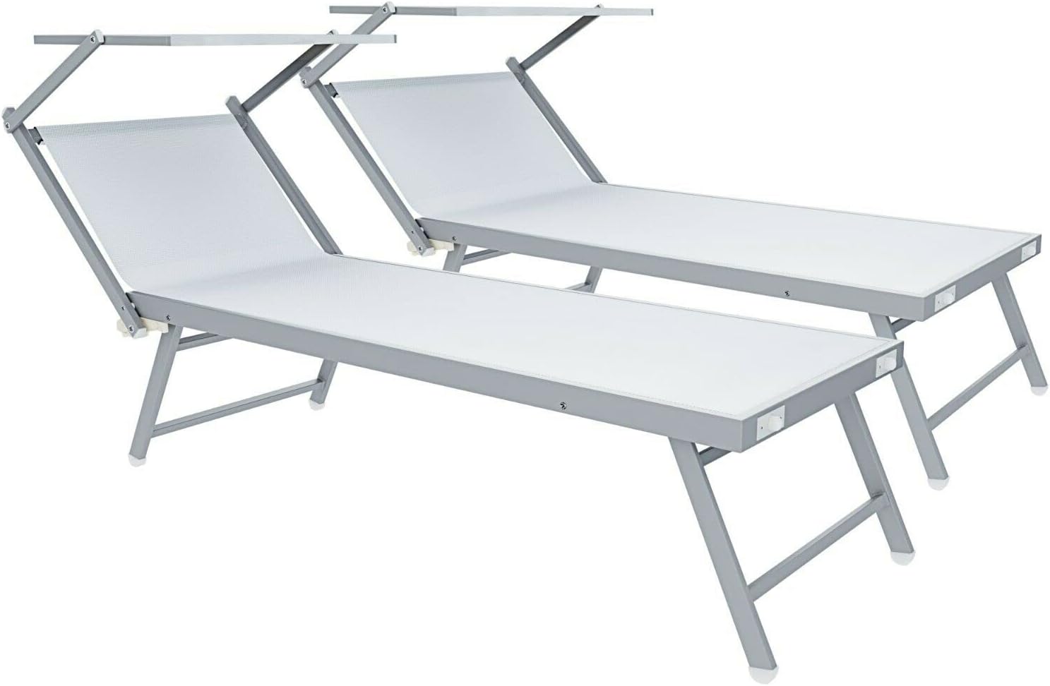 Coppia Di Lettini Prendisole Pieghevole Professionale In Alluminio Tettuccio Orientabile Tettino Parasole Sdraio Lettino Prendi Sole Mare Spiaggia Piscina Giardino 182 x 60 x 38 cm (Beige)