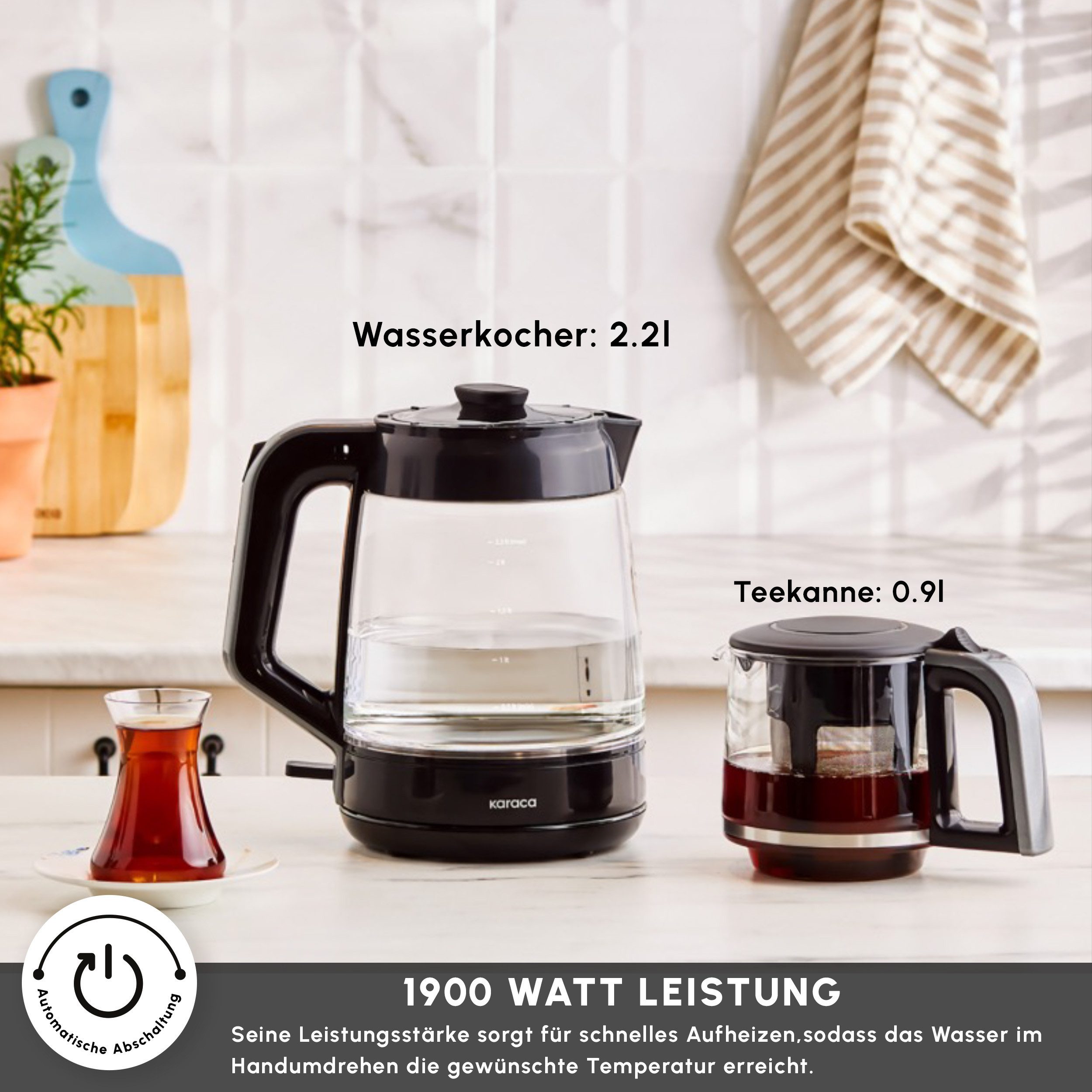 Wasserkocher Karaca Glass Tea XL 2 in 1 Glas Teemaschine Teekocher Wasserkocher Tee