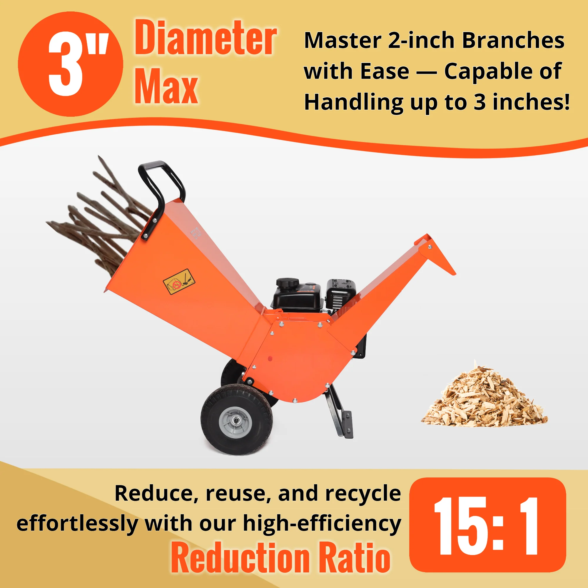 EFCUT R30 Houtversnipperaar - Shredder Mulcher, 7PK Benzine, Compact Ontwerp, Max Capaciteit 3 Inch (R0)