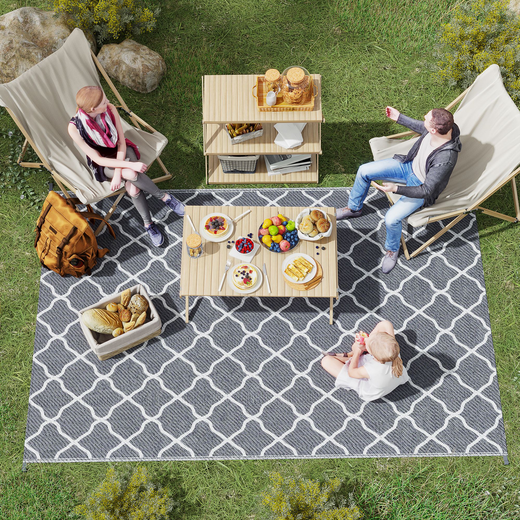 Outsunny Outdoor-Teppich, Wendbarer Teppich 2,74L x 1,82B m - Hochdichtes PP 310 g/m² Grau und Weiß