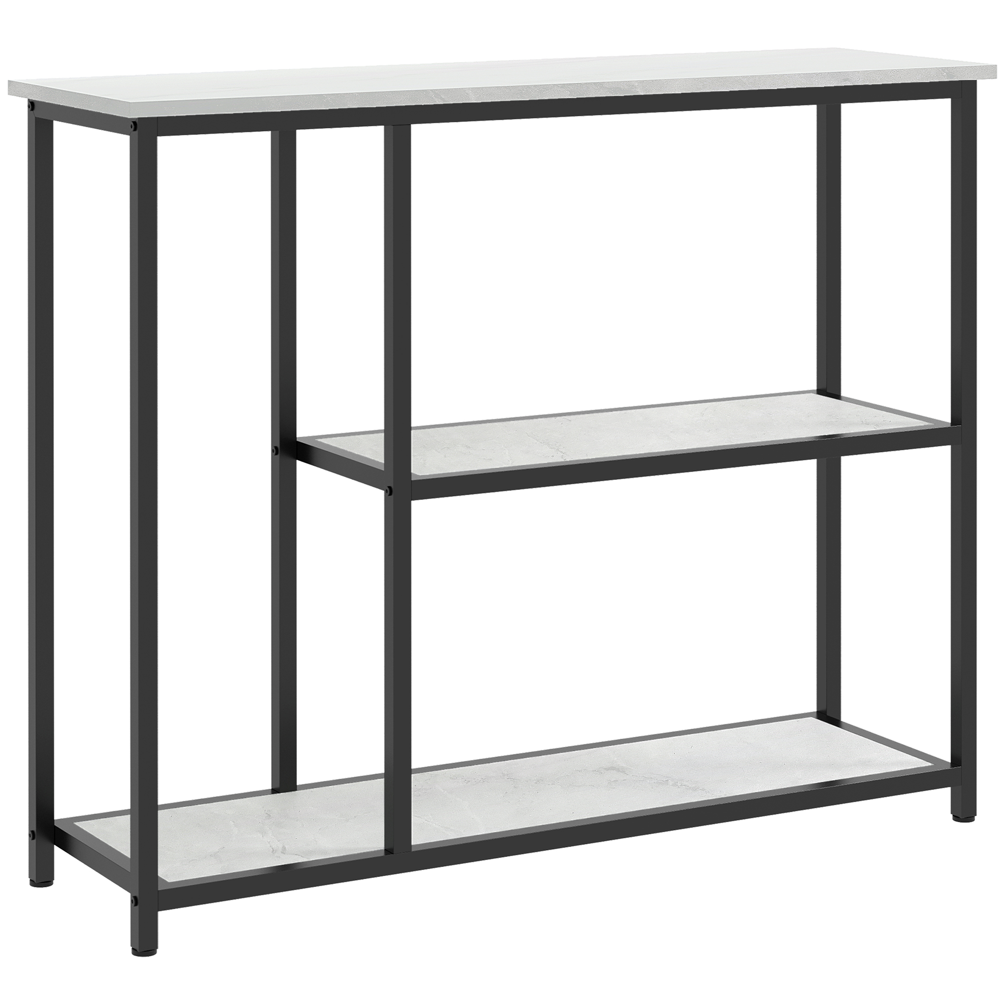 HOMCOM Konsolentisch im Industriedesign, 2 Regale, Marmor-Optik, Schwarz + Weiß