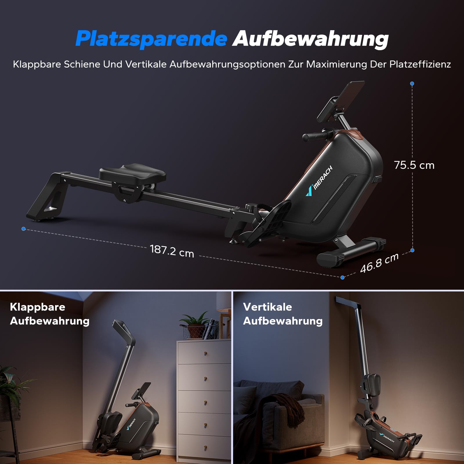 Magnetisches Rudergerät für Zuhause mit 40 kg Magnetwiderstand, 16 Stufen, LED-Display und App