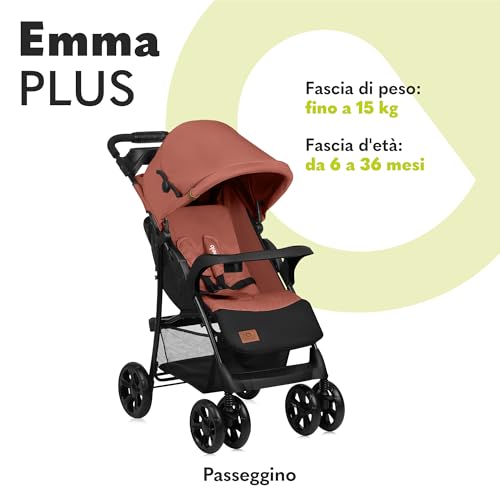 Lionelo Emma Plus Passeggino Leggero e Pieghevole da 6 Mesi a 15kg Schienale regolabile alla posizione sdraiata, Cinture a 5 punti Ammortizzatori, Cappotina XXL Vassoio portabibite Borsa (CORAL ROSA) : Prima infanzia