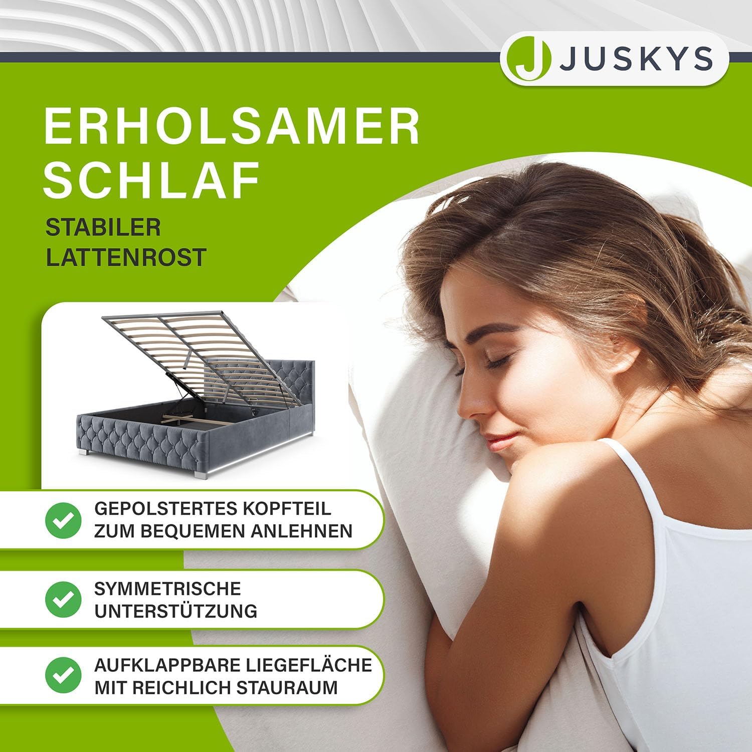 Juskys Polsterbett Nizza 120x200 cm Samt mit Stauraum, LED Beleuchtung & Lattenrost - Chesterfield Steppung & Kopfteil - Bett Bettgestell - Grau