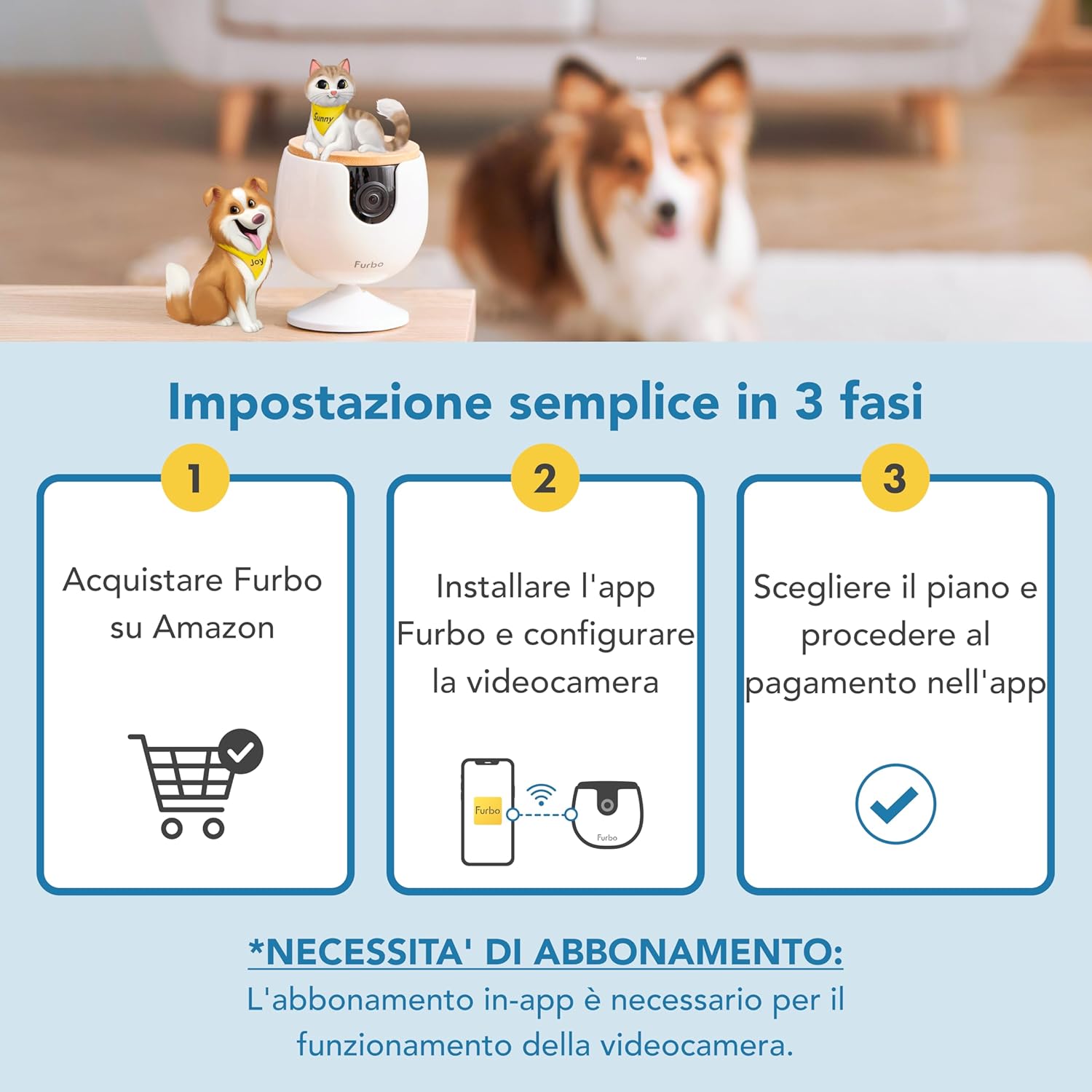 Furbo Videocamera 360° per Cani con Pacchetto Sicurezza Casa