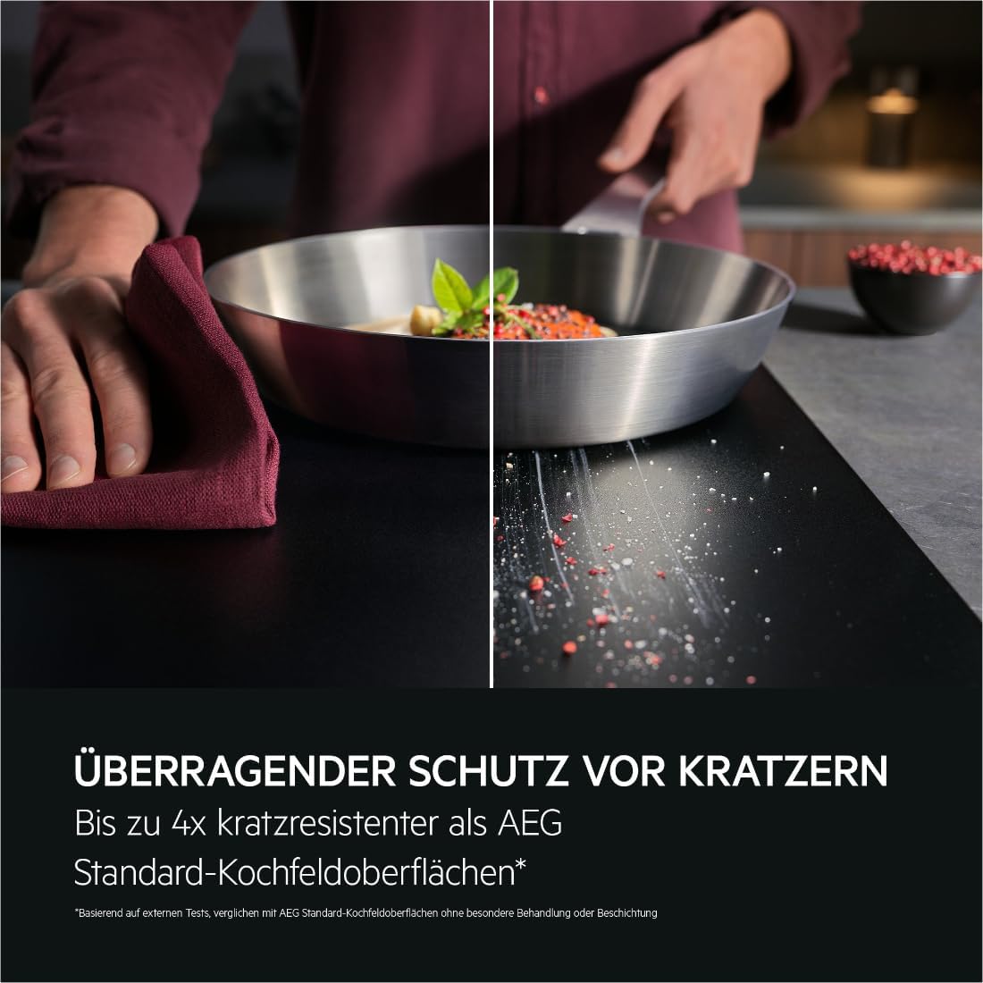 AEG Induktionskochfeld autark 80cm mit Dunstabzug / Made in Germany / 4 Flex-Kochzonen mit Bridge (Kombination 2er Zonen) / Auto-Funktion des Dunstabzugs / Aktivkohlefilter / COLI84COXB