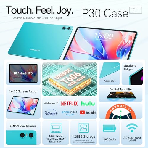 TECLAST P30 Android 14 Tablet 10.1 Pollici, 12GB RAM 128GB ROM(TF 3TB), 2GHz Octa Core, Widevine L1/5GHz WiFi/GPS/OTG/BT5/6000mAh/Tablet con Custodia Tastiera Penna 3.5mm Auricolari, 8 Accessori 2025 : Informatica