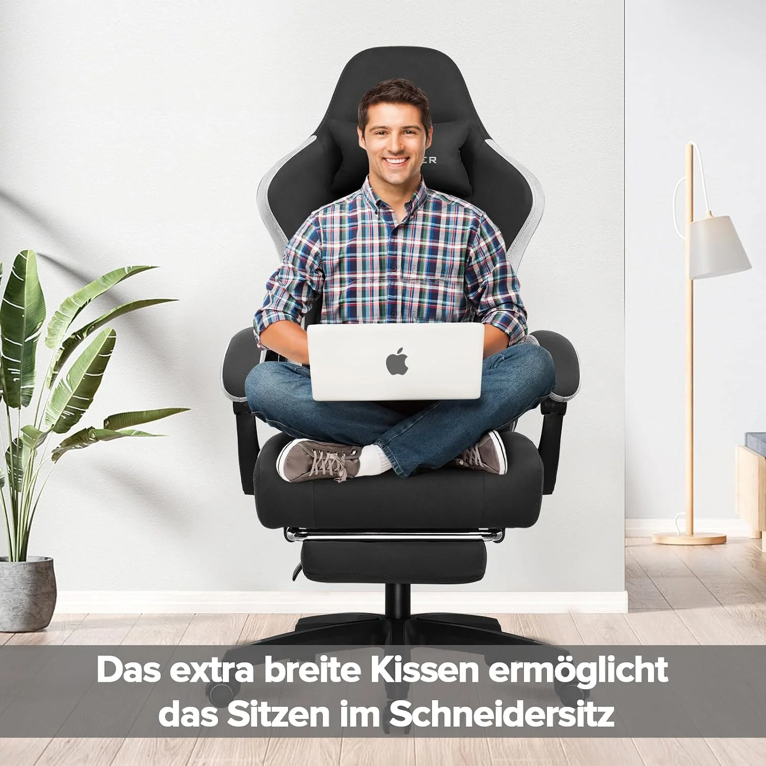 GTPLAYER Gamingstuhl mit Taschenfeder-Sitzkissen, Fußstütze und verstellbarer Rückenlehne