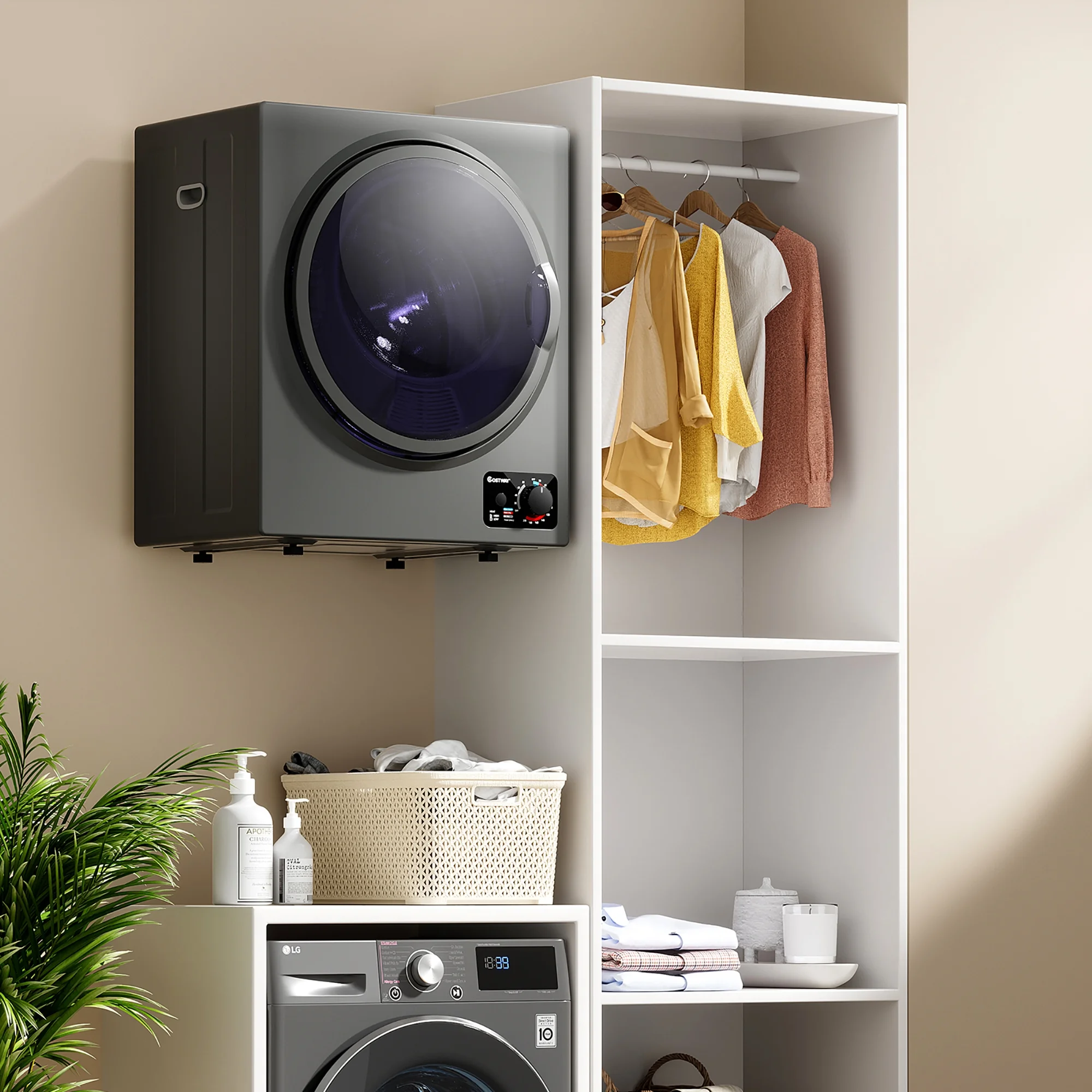 Costway Electric Tumble Compact Laundry Dryer Stainless Steel Wall Mounted 1.5 cu .ft.