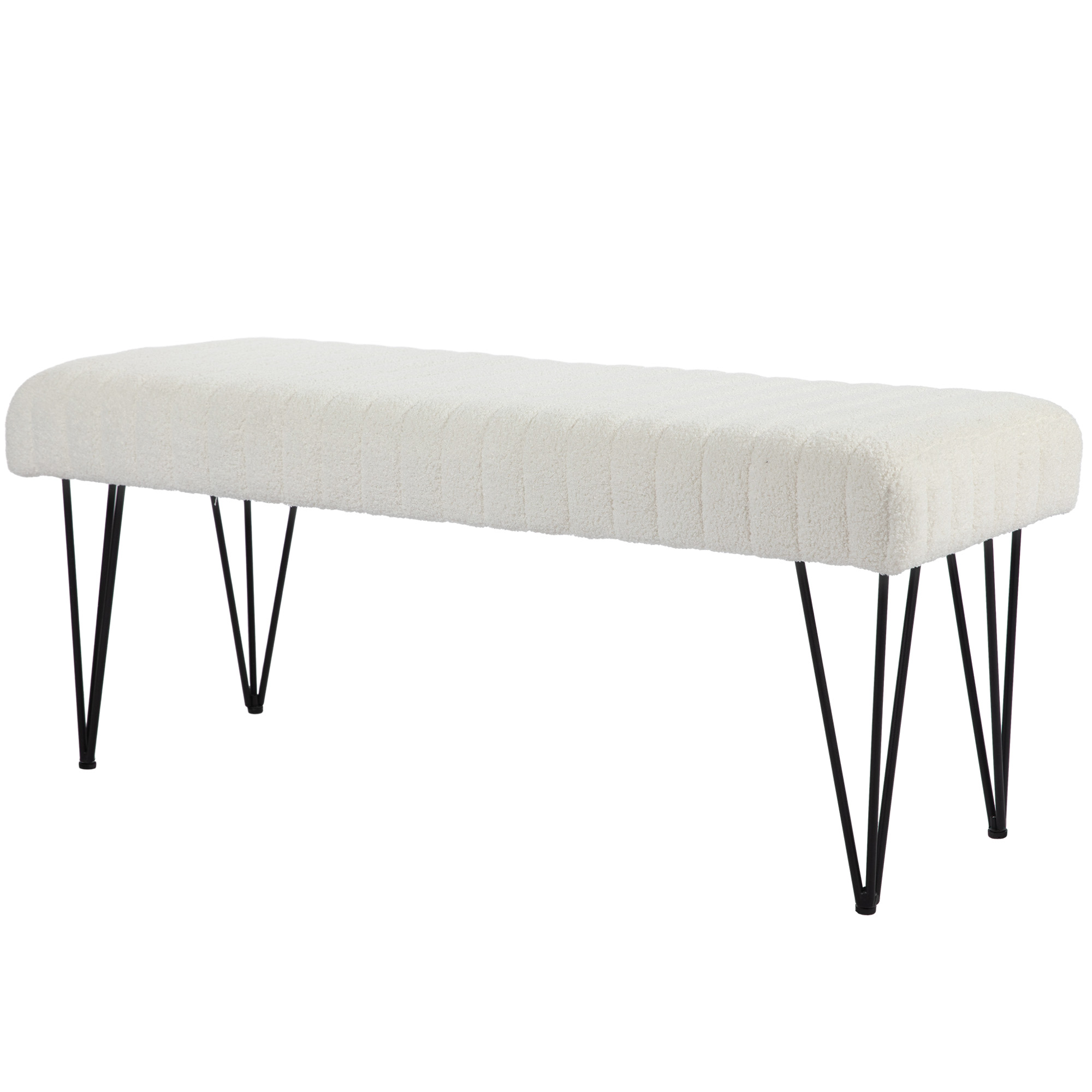 HOMCOM Bettbank aus weißem Bouclé-Stoff mit schwarzen Haarnadelbeinen 118,5L x 46B x 49,5H cm Creme