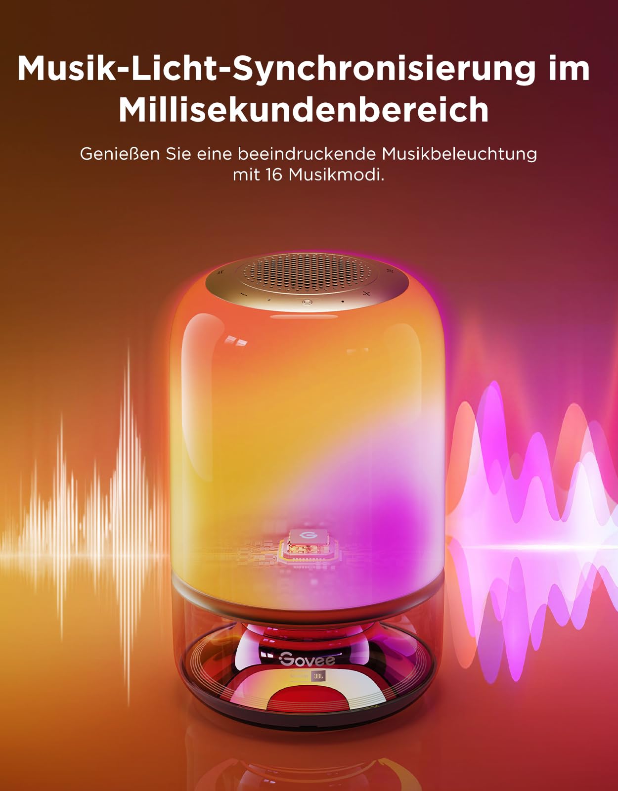 LED Tischlampe mit Lautsprecher RGBIC 600 lm 2700-6500 K 5200 mAh Akku USB-C 16 Musikmodi App-Steuerung