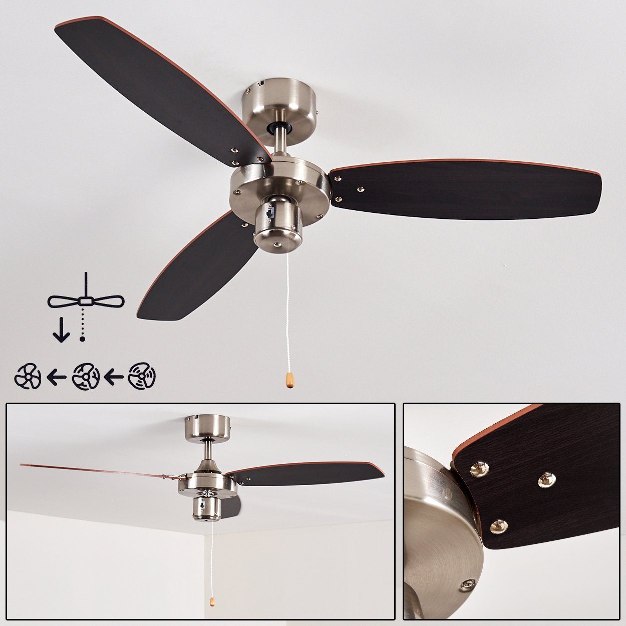 Deckenventilator »Priore« Deckenventilator, Metall/Holz, Nickel-matt/Silber und Braun