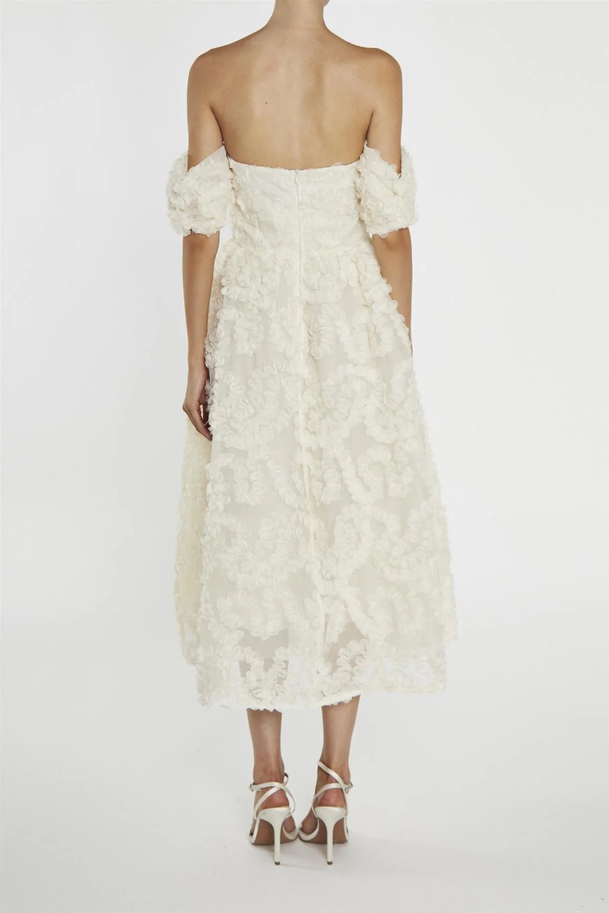 Cream Bardot Bust Cup Midi Dress