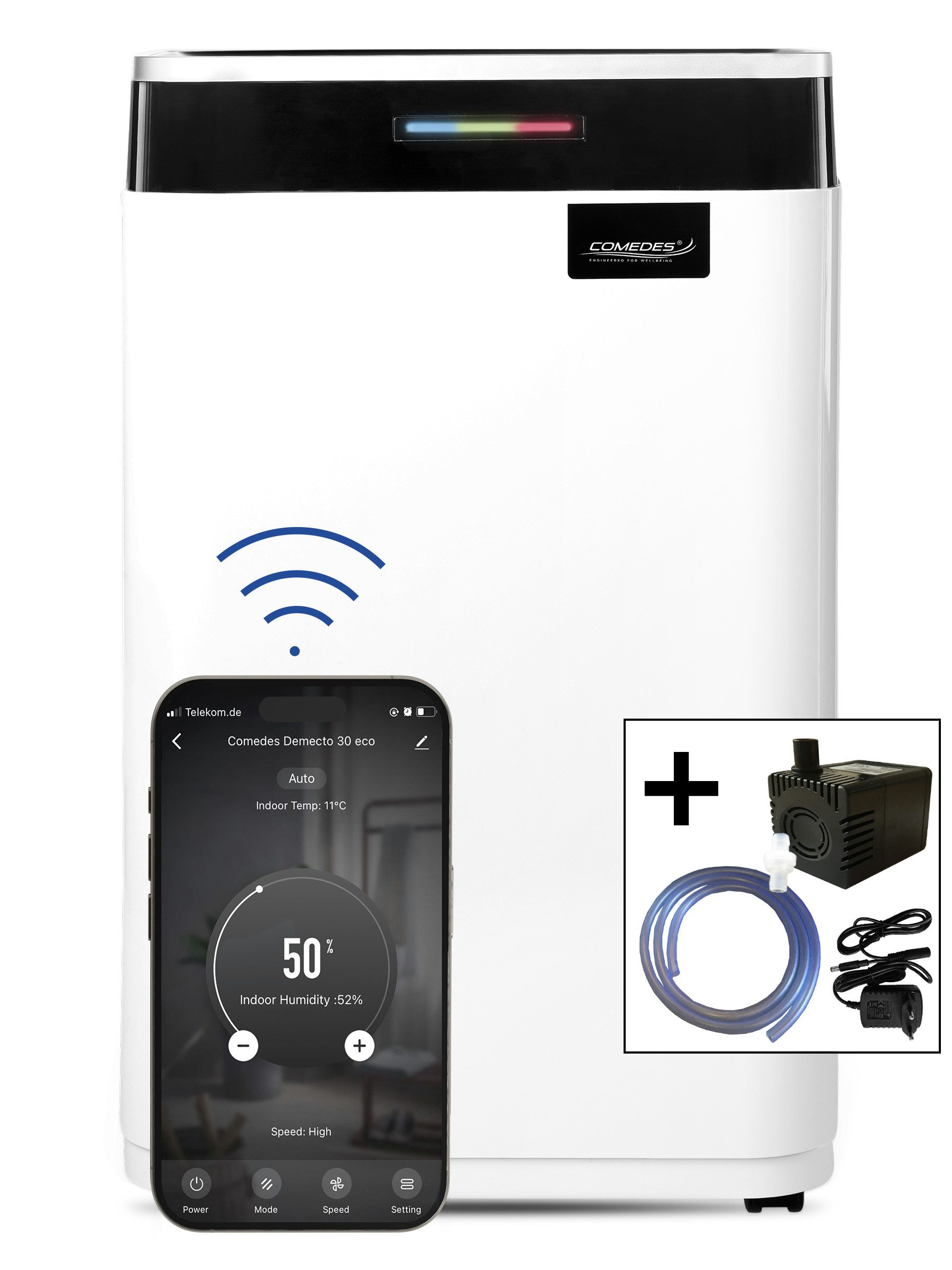 Luftentfeuchter Luftentfeuchter Comedes Demecto 30 eco,WIFI, 25 L/Tag + Pumpenset
