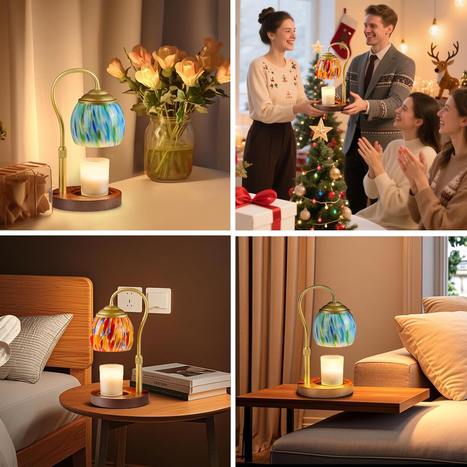 Elegance Kerzenwärmer Lampe – Winter-Thema, höhenverstellbare Heimdekoration mit Timer, 4 Dimmer-Einstellungen und Glaskerzen-Kompatibilität für gemütliche Räume