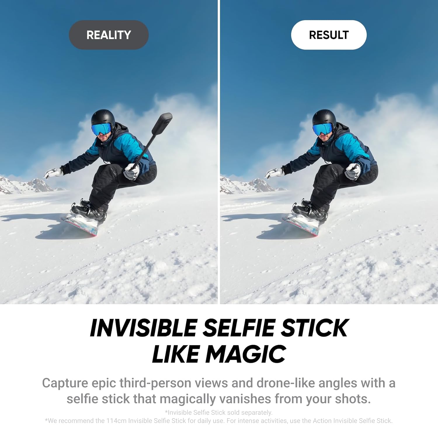 X4 Air Snowboard-Bundle – 165 g leichte, wasserdichte 8K 360°-Kamera, Unsichtbarer Selfie-Stick, Wechsel-Linsen, Erst aufnehmen & dann ausrichten, Windschutz, Stabilisierung, KI-gestützte App