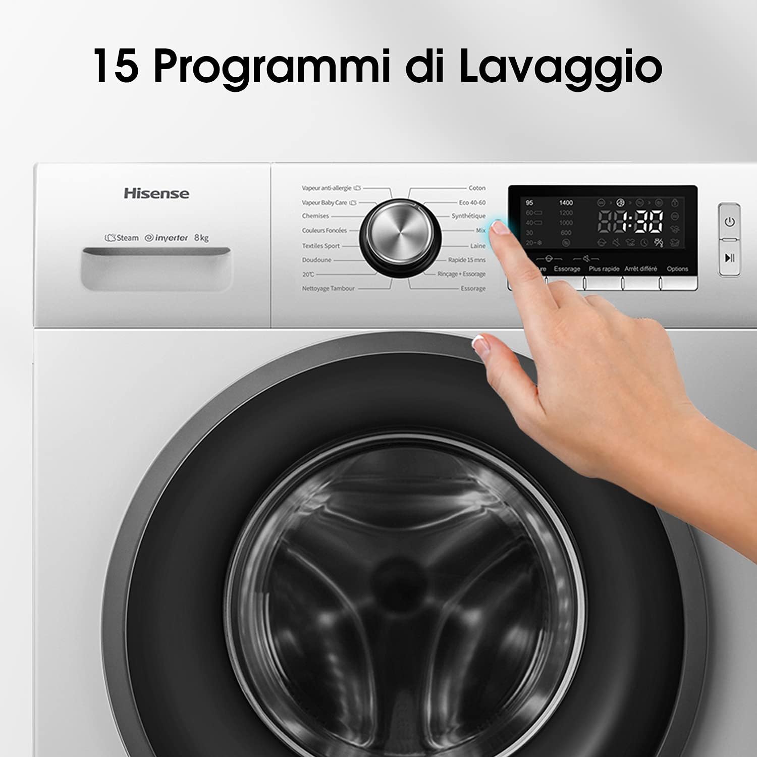 Hisense WFVB7012EM Front Load Washing Machine 7 kg 1200 rpm 15 Programs Steam LED Display Rapid Program Delay Start Child Lock