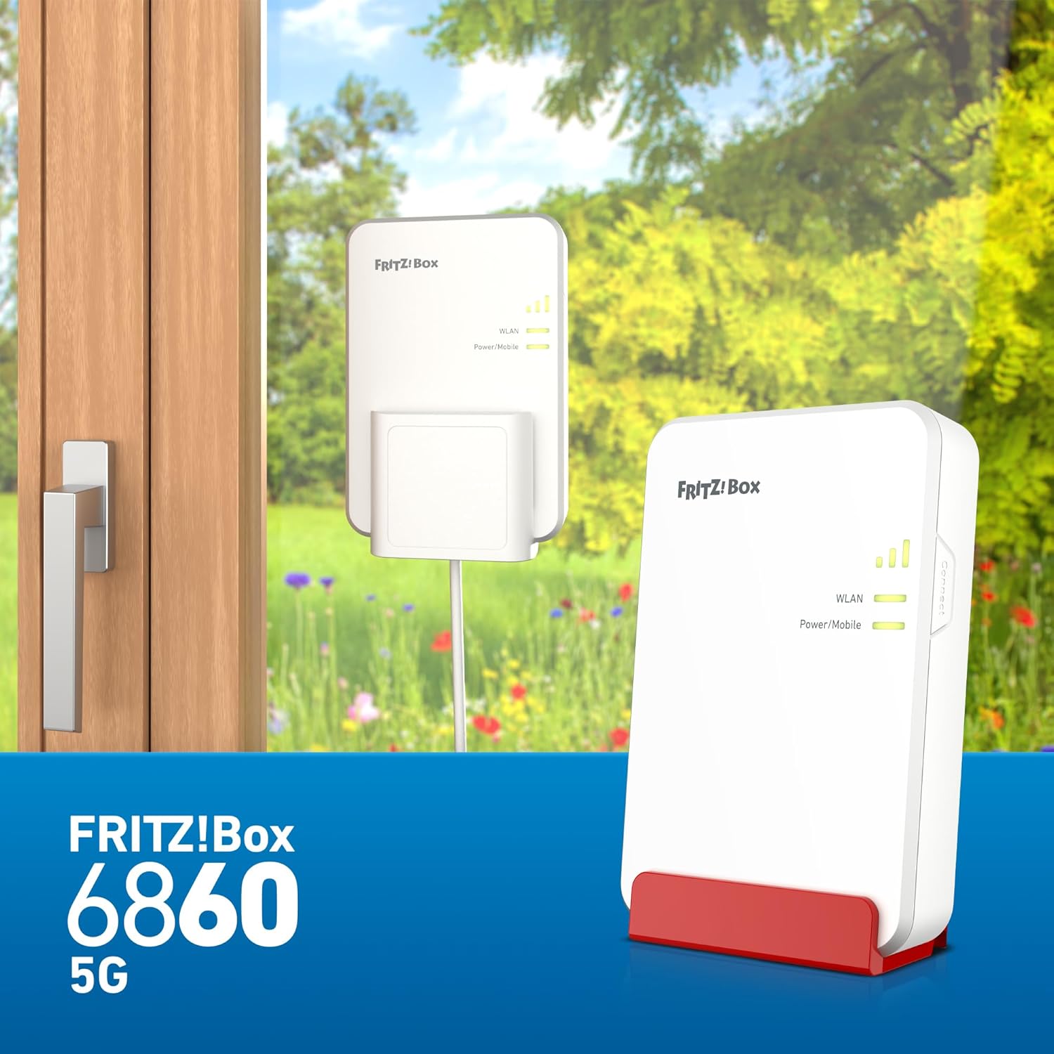 FRITZ!Box 6860 5G Edition International – Router 5G/LTE fino a 1.300 Mbit/s, Wi-Fi 6 fino a 3.000 Mbit/s, Power over Ethernet (PoE+), resistente a polvere e spruzzi, base DECT e Mesh