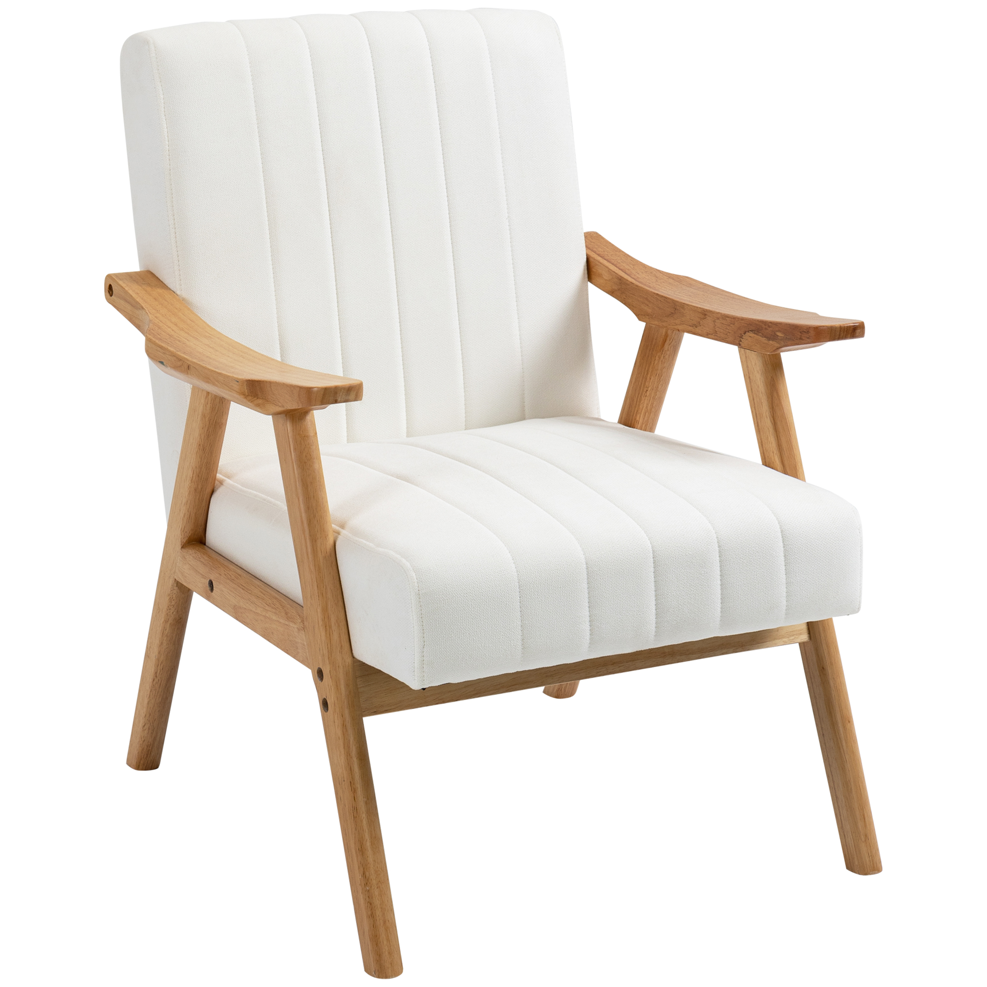 HOMCOM Polstersessel im Skandi-Design, Samtoptik, Massivholzrahmen, 68 x 74 x 82cm, Natur+Creme