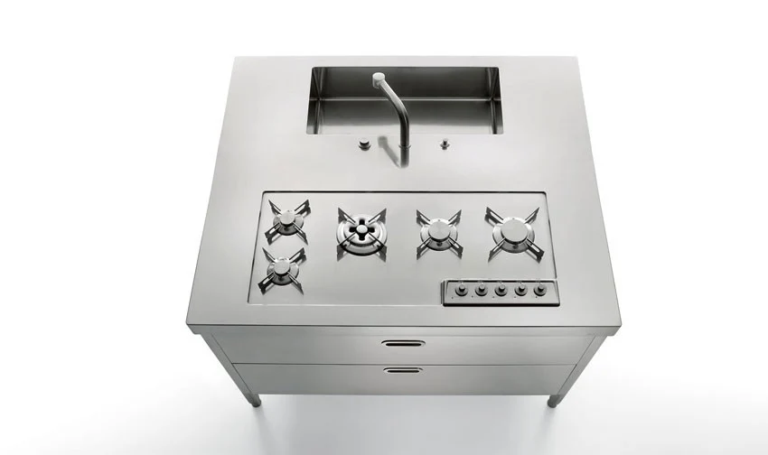 Alpes F 499/4GTC - Piano cottura a gas da incasso, semifilo, acciaio inox, 5 fuochi, 99x46 cm