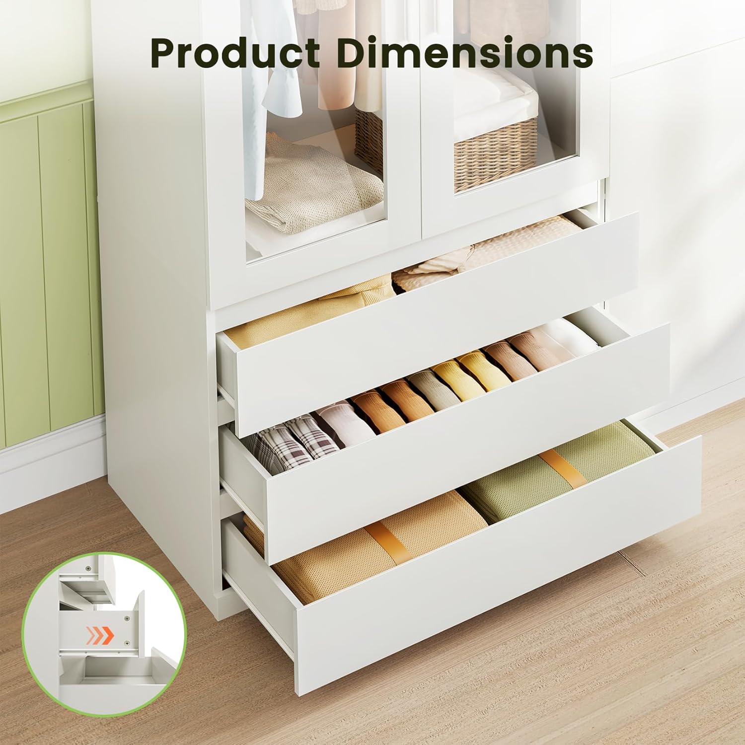 Dripex Vier Tore Schrank, Minimalistischer Wardrobe Closet mit Einer Kleiderstange und 3 Schubladen | 120 x 48 x 180cm | Weiß, Kleiderschrank für Schlafzimmer Kleiderschränke