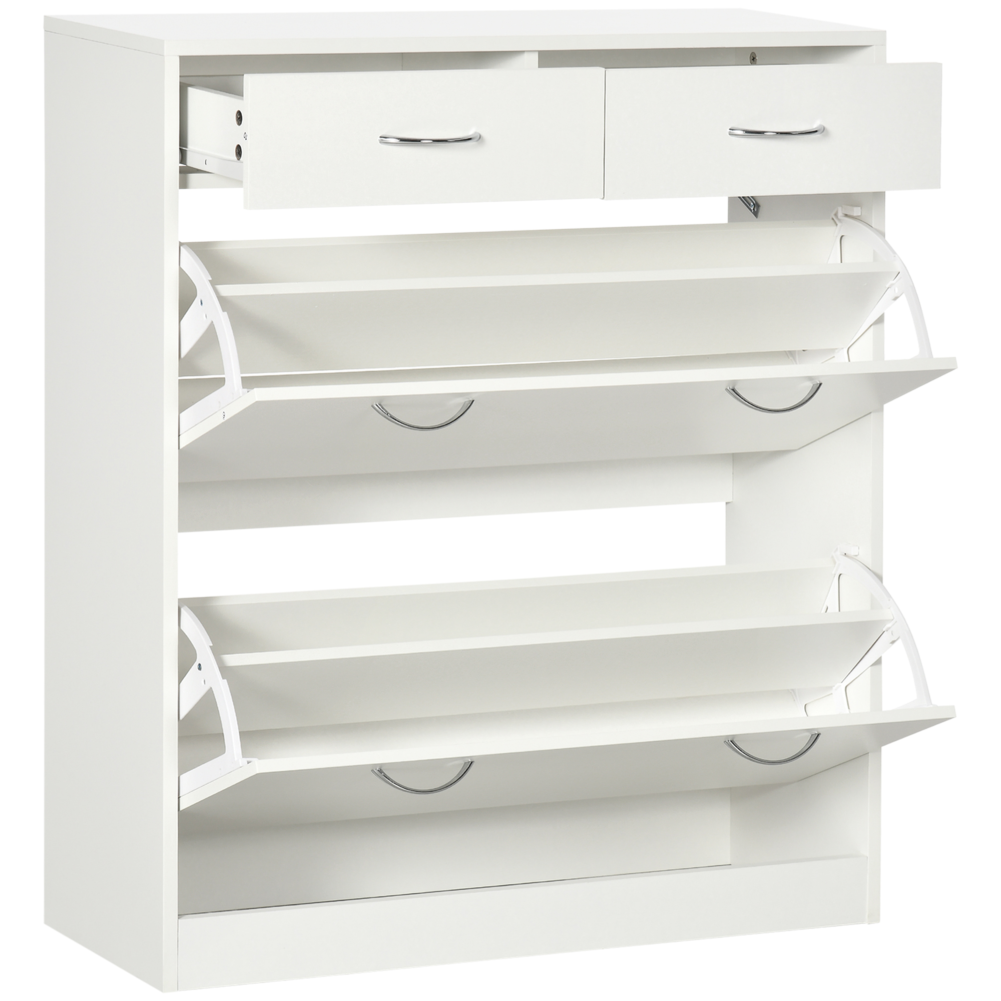 HOMCOM Schuhschrank 2 Schubladen und 2 klappbare Türen mit verstellbarem Regal 80 x 30 x 91,5 cm Alu-Griffe, natur