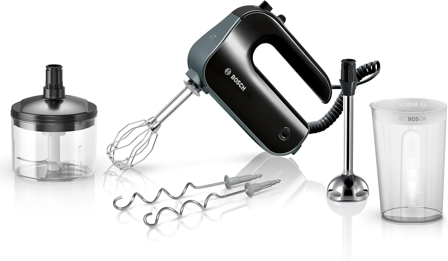 Bosch Handrührer, 850 W, schwarz, Home Professional Styline MFQ4980B, 5 Stufen, 2 Edelstahl Rührbesen- und Knethaken