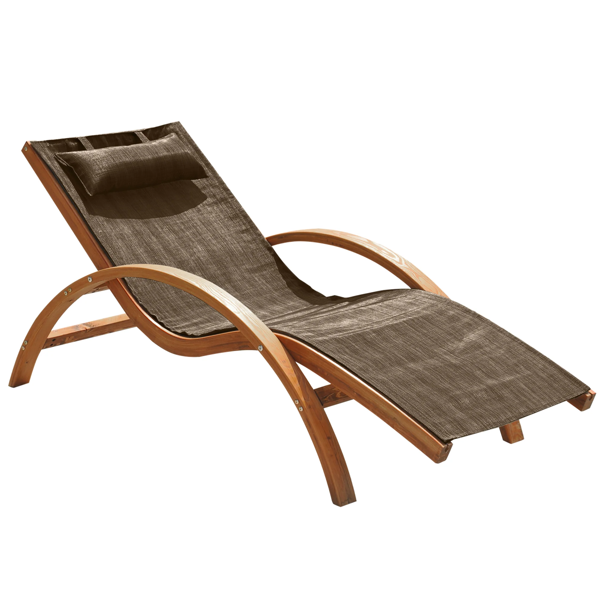 Easycomfort Sdraio da Giardino Ergonomica, Lettino Prendisole con Poggiatesta Imbottito in Legno e Tessuto, 161 x 72 x 68 cm, Marrone