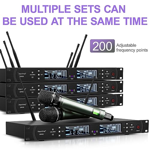 Depusheng DR666 Microfono wireless professionale Karaoke Doppio microfono senza fili palmare, scocca in metallo, ricezione a lunga distanza 100 metri, dedicato per il palcoscenico del bar : Strumenti Musicali