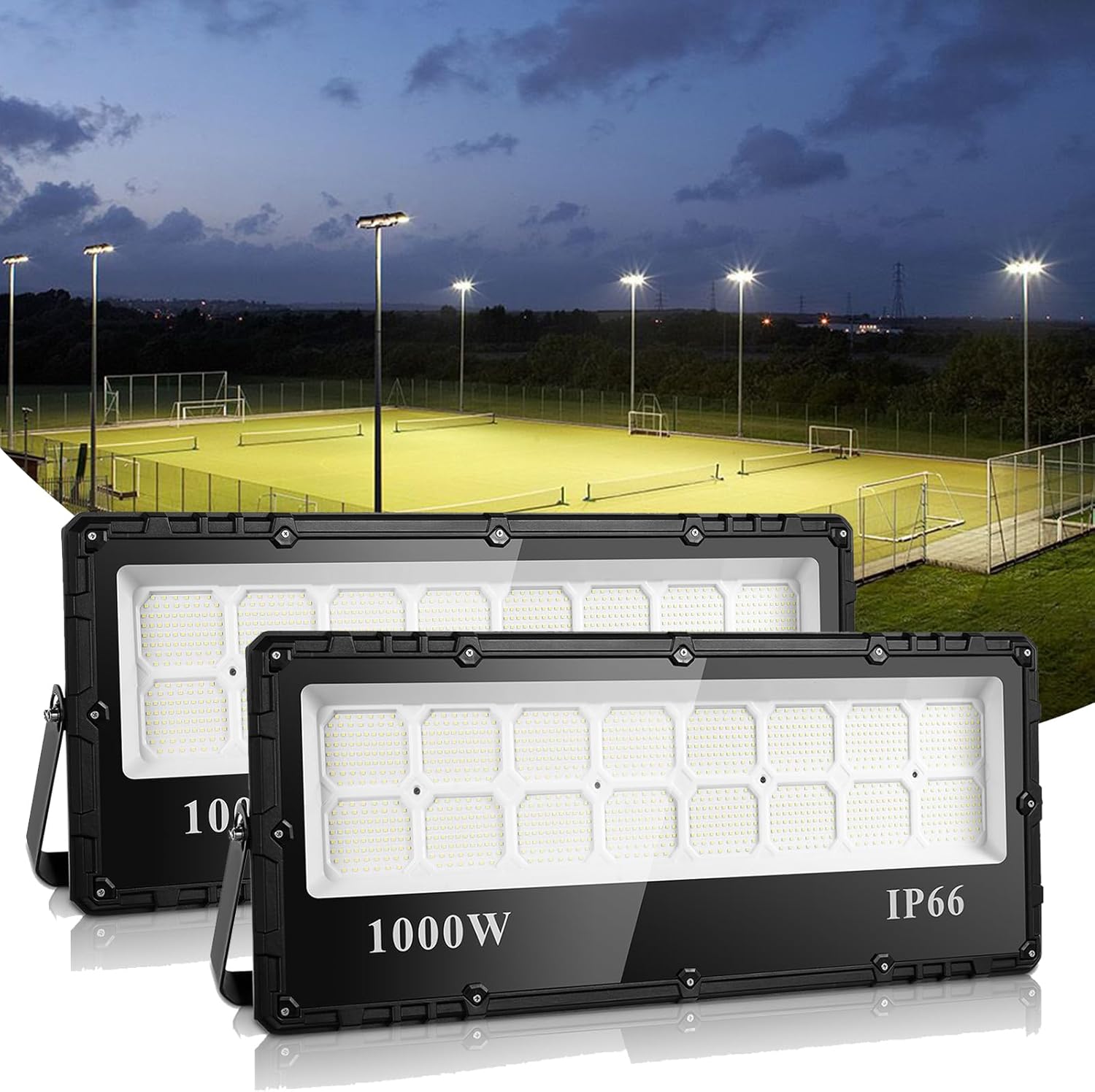LED Strahler 1000W 100000LM Fluter Flutlicht Außenstrahler - 2Pcs 6500K Kaltweiß Superhell Scheinwerfer Wandleuchte, IP65 Wasserfest Innen- Außenbeleuchtung für Garten Hof Garage Hotel Rasen