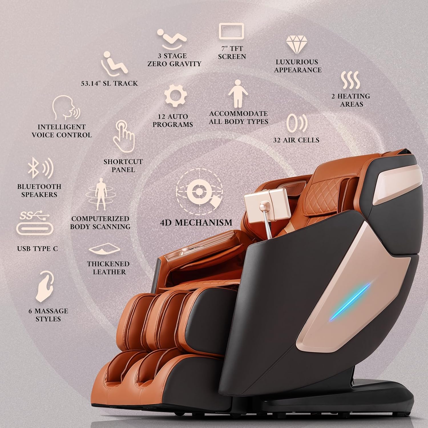 4D Massage Chair  Full Body Massage Chair  Zero Gravity Recliner w/ Intelligent Voice Control  53.14