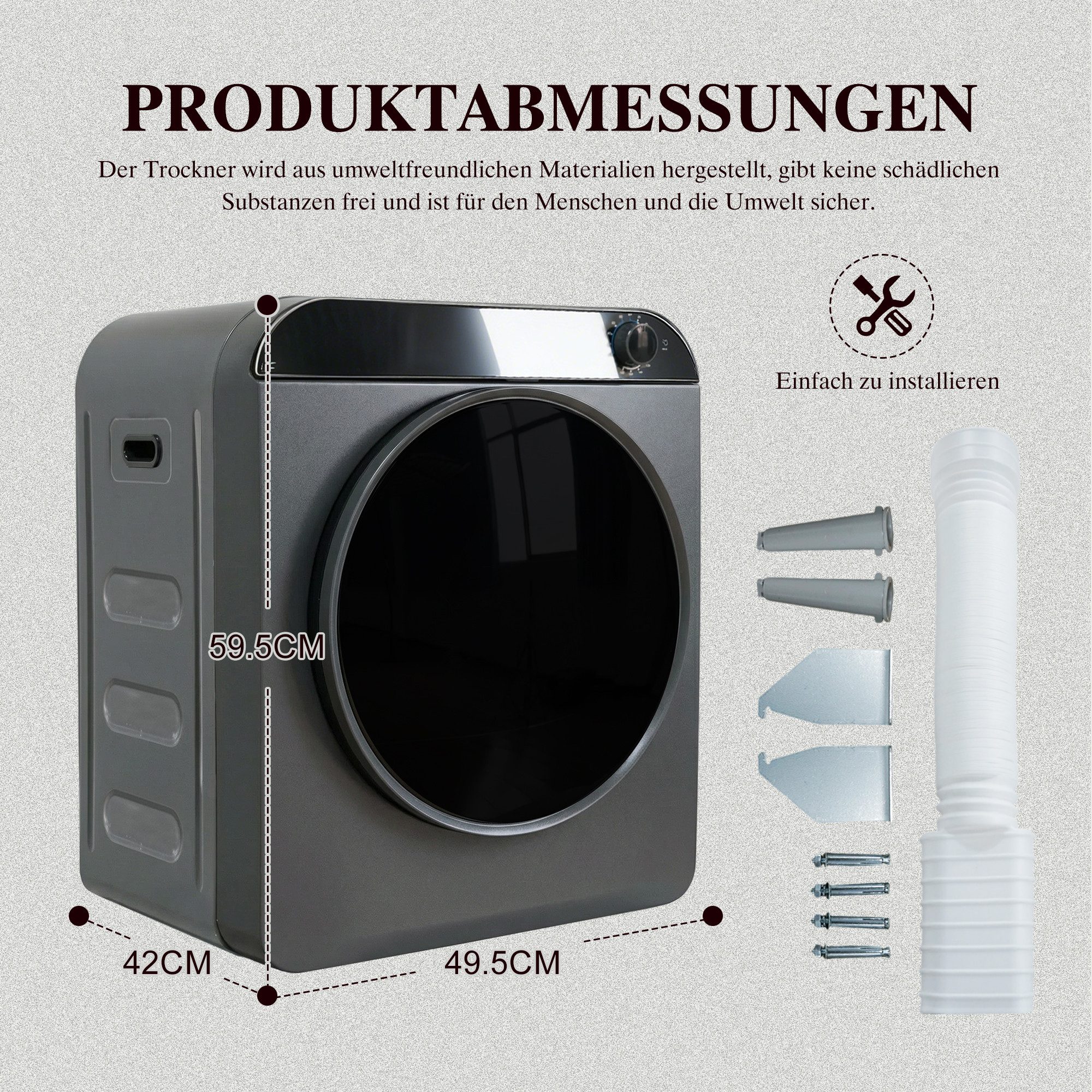 Ablufttrockner Edelstahltrommel, 4 Programme inkl. Kaltluft, stapel- & wandmontierbar GDZ50-306M