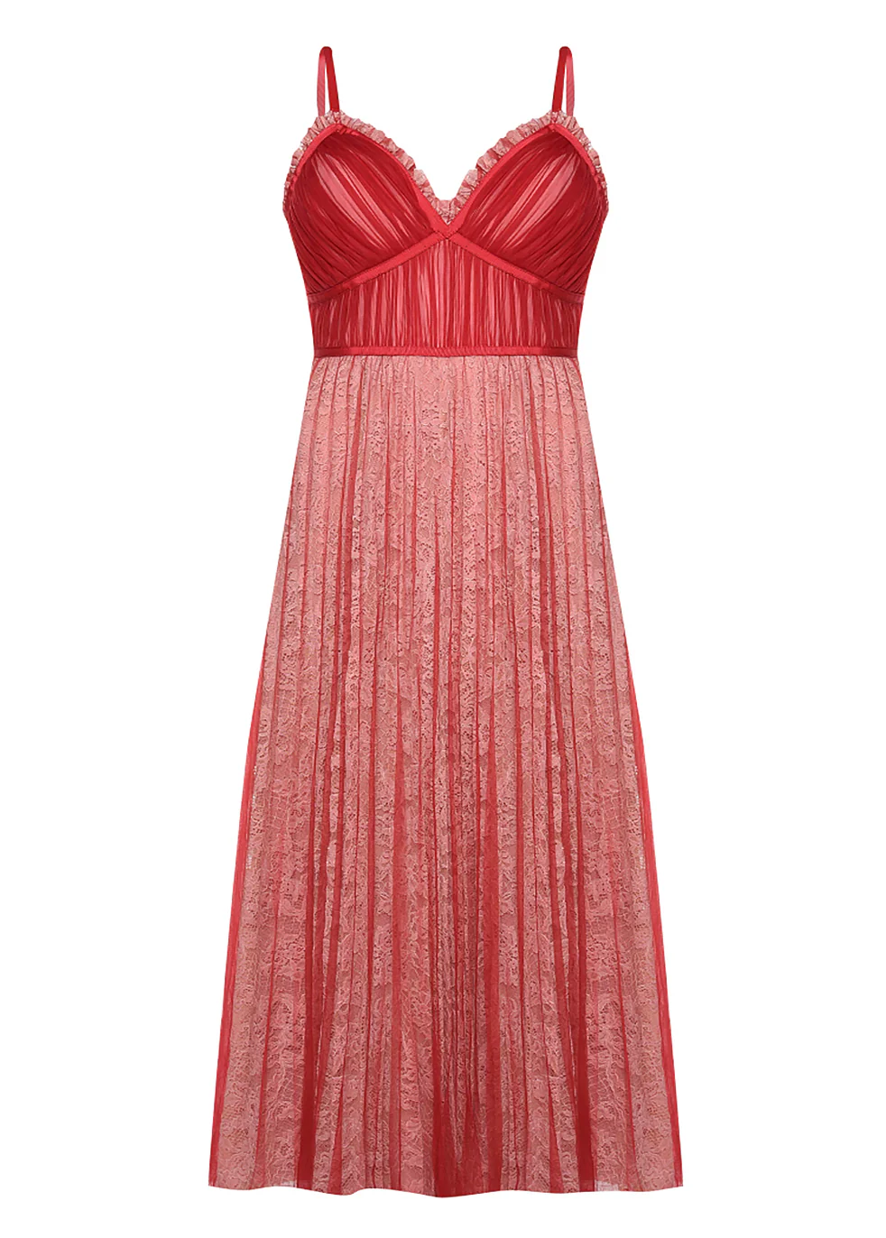 Raspberry Lace Tulle Overlay Maxi Dress