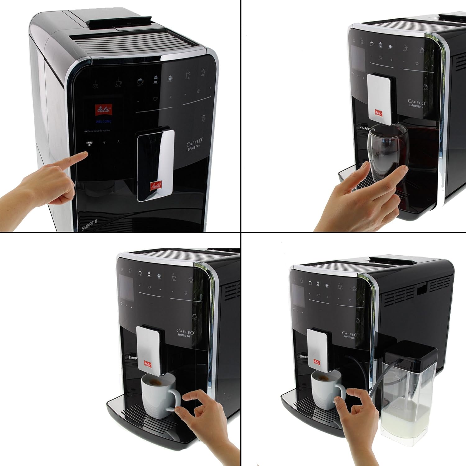 Melitta Barista T Smart - Kaffeevollautomat mit Milchsystem, Kaffeemaschine mit Mahlwerk, für z. B. Cappuccino oder Espresso, App Steuerung möglich, schwarz/silber