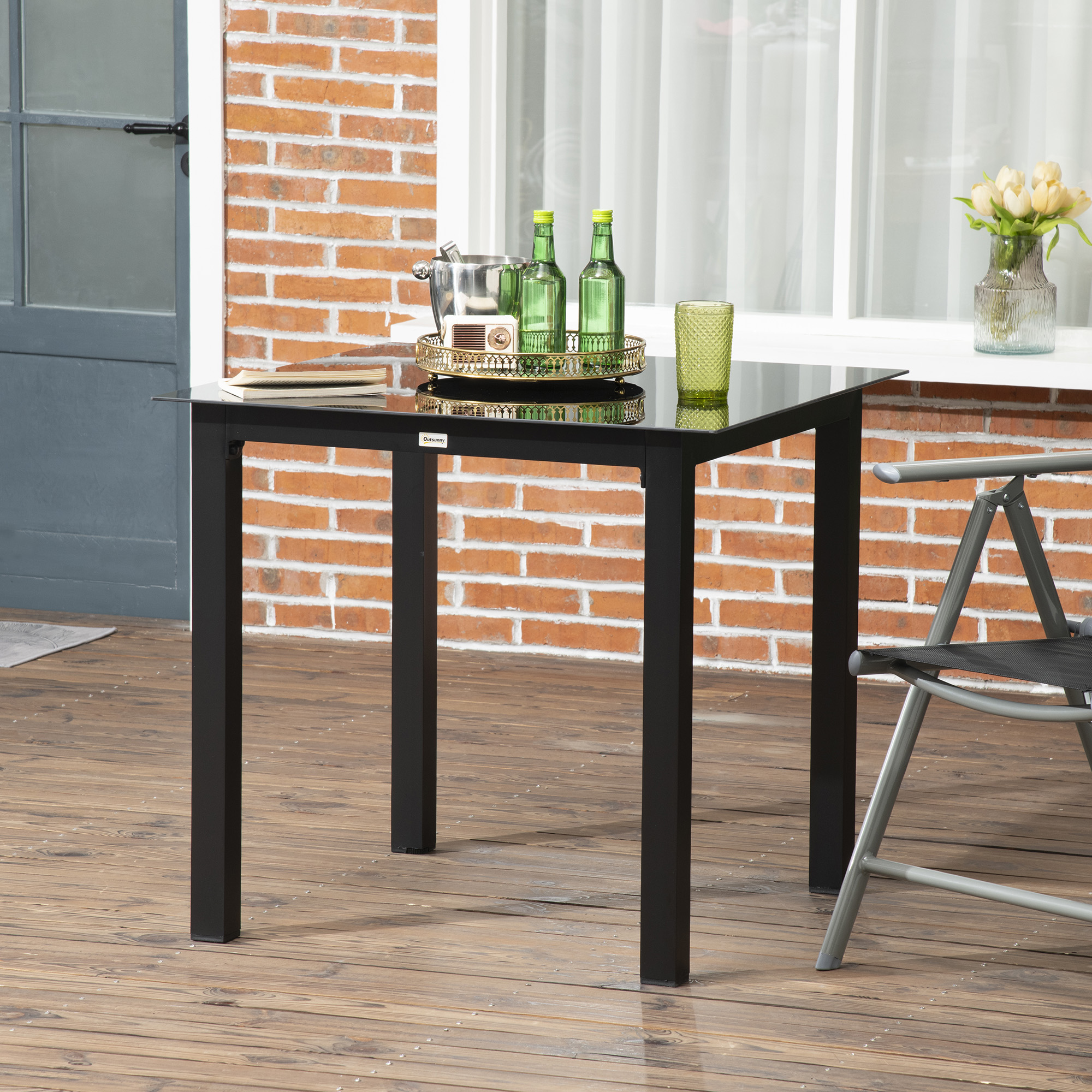 Outsunny Gartentisch Outdoor-Tisch Outdoor-Loungetisch, wetterbeständig, 80 x 80 x 74 cm, Schwarz