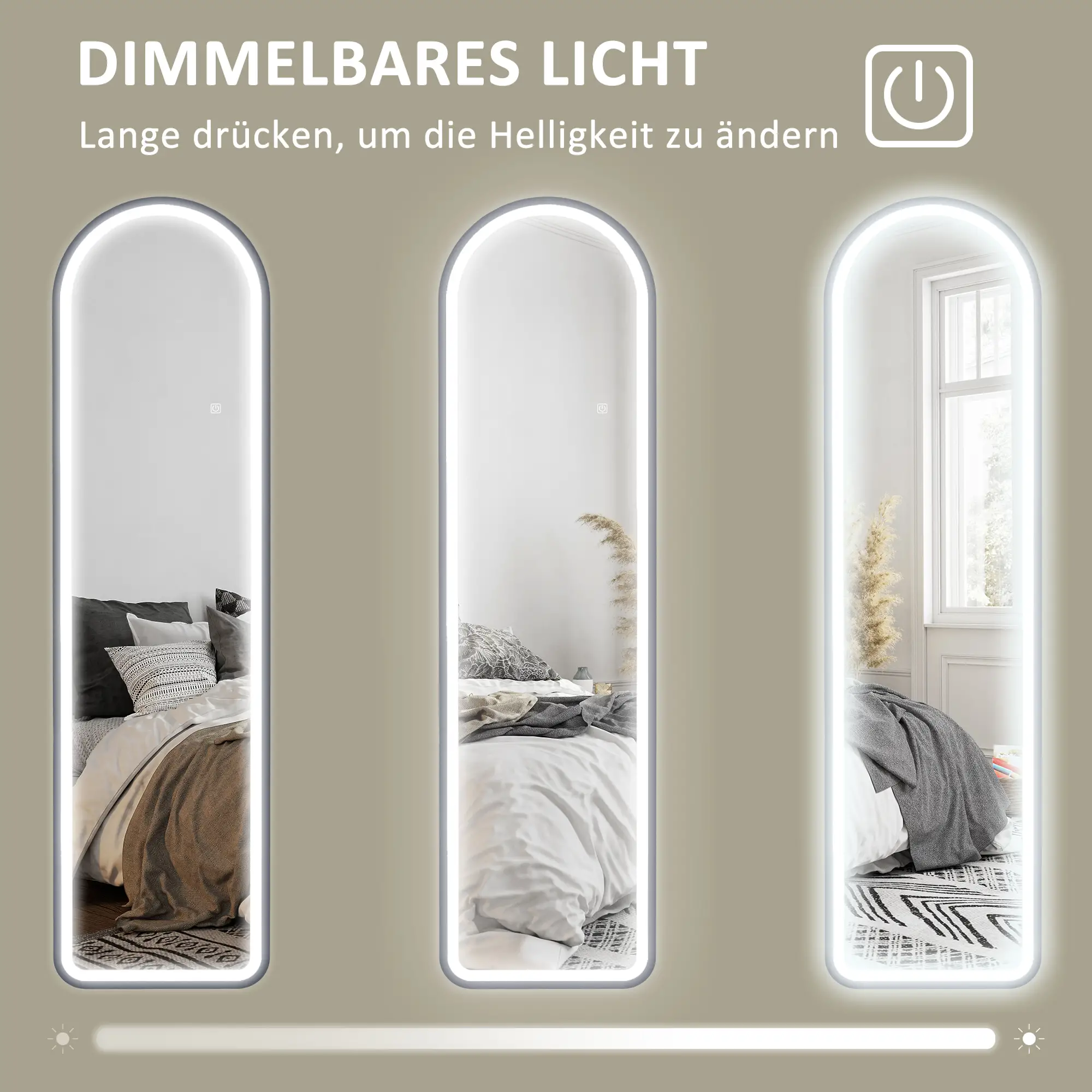 HOMCOM Standspiegel LED Touch Ganzkörperspiegel 3-in-1 Bogenform