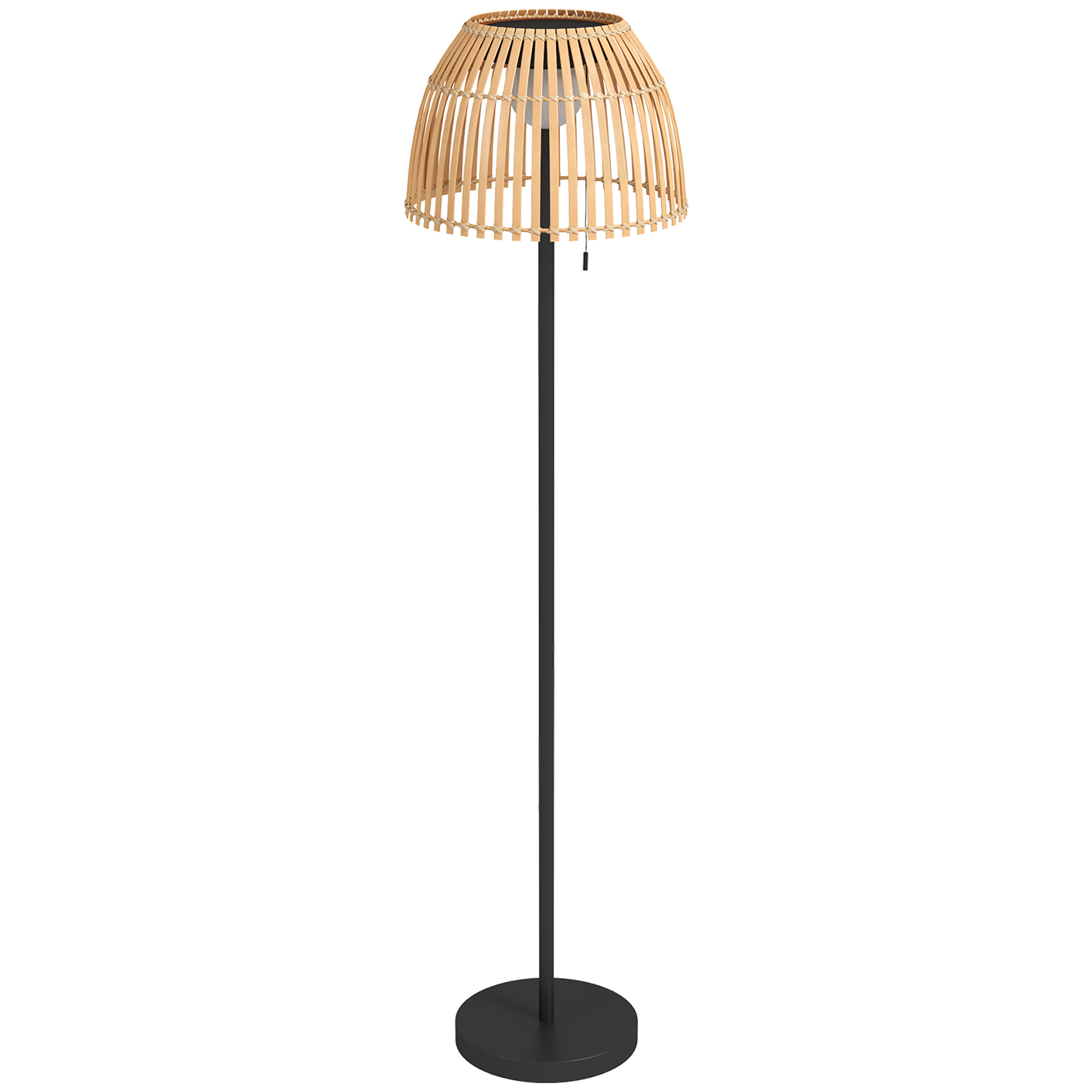 Outsunny Solarlampe, dimmbar, warmweißes Licht, Metallrahmen, Bambus-Schirm, Ø39 x 153 cm, Schwarz/Natur