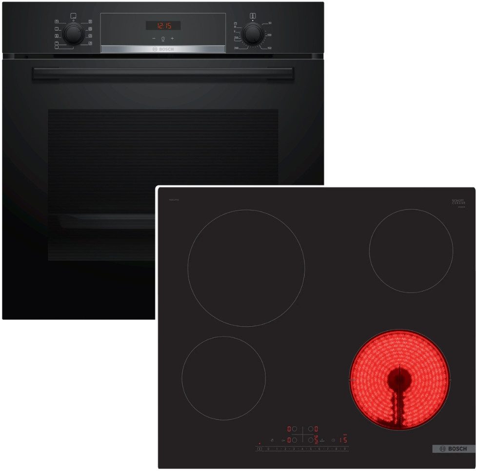 Backofen-Set Glaskeramik Kochfeld 71 L Hydrolyse Teleskopauszug PowerBoost