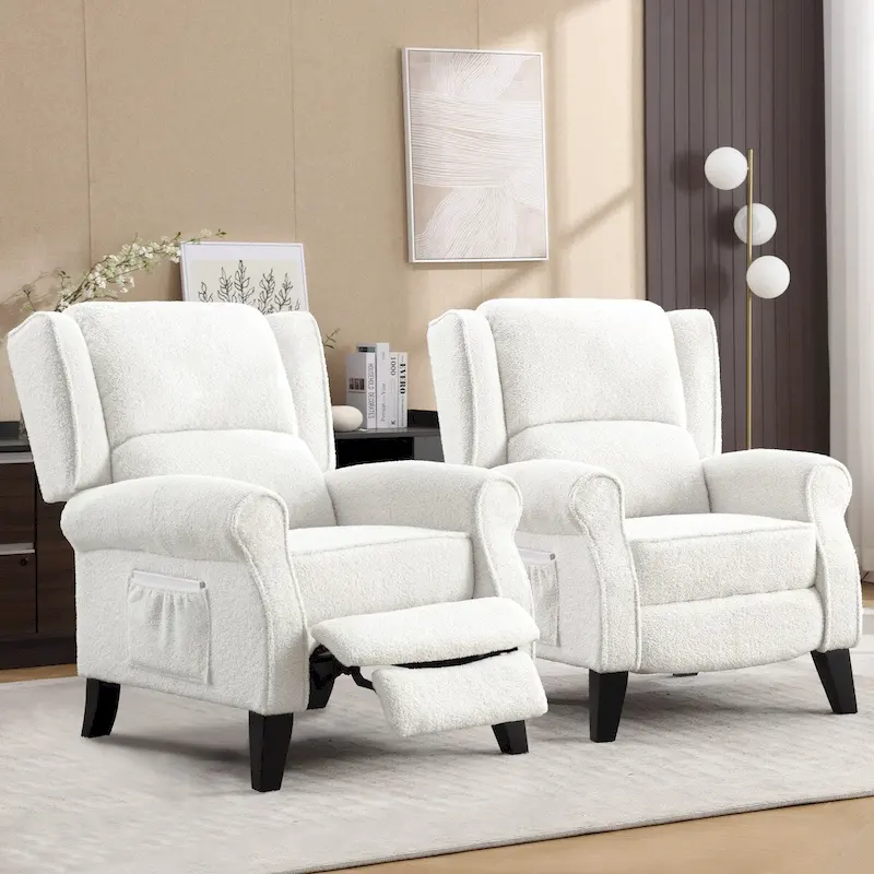 Manual Pushback Recliner Adjustable Accent Chair Wingback Armchair Set of 2