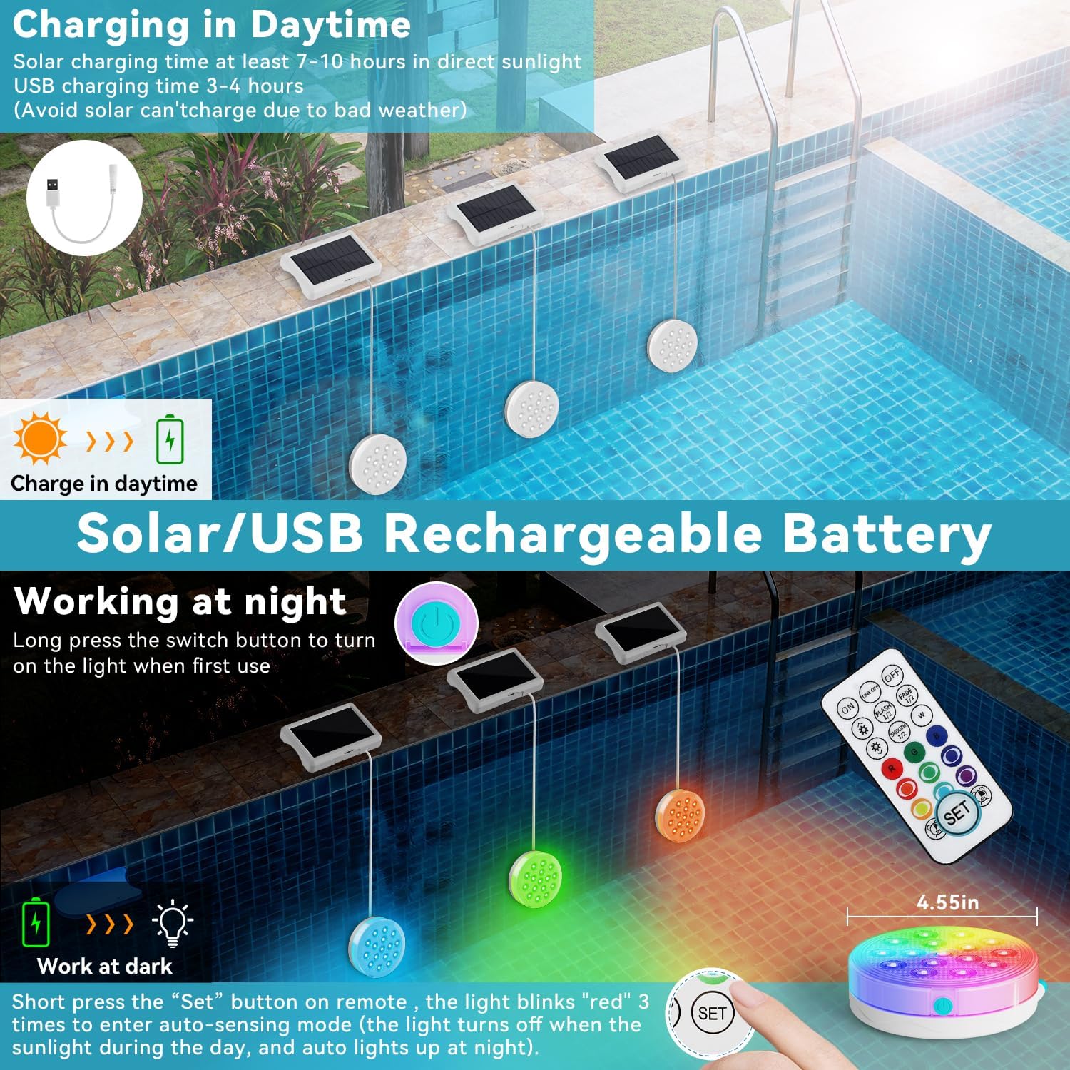 Solar Pool Lights Submersible Pool Lights (4 Pack)