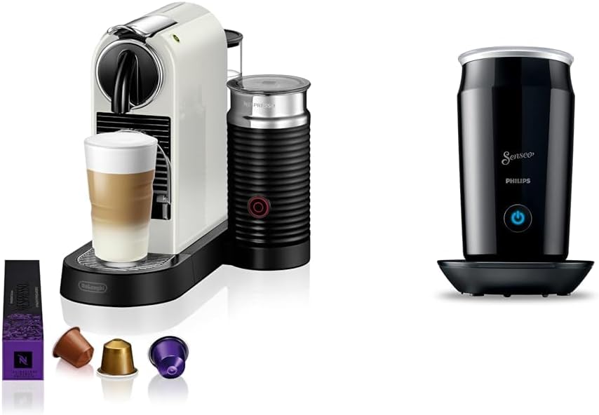 NESPRESSO Citiz EN267.WAE Kaffeekapselmaschine  und  SENSEO Milk Twister - Milchaufschäumer für heißes und kaltes Milchaufschäumen